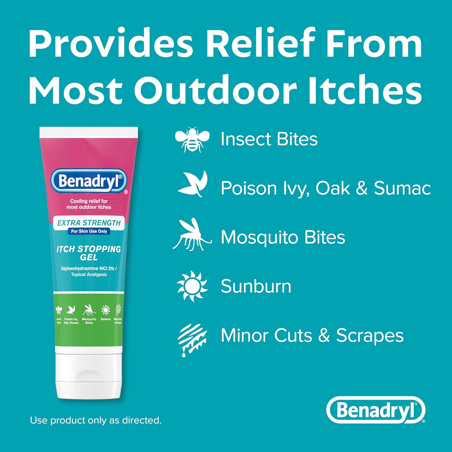 Benadryl Extra Strength Anti Itch Relief Gel, 2% Diphenhydramine HCl, Relief from Insect Bites, Sunburn & More, Great for Camping Essentials, 3.5 fl oz - Image 3