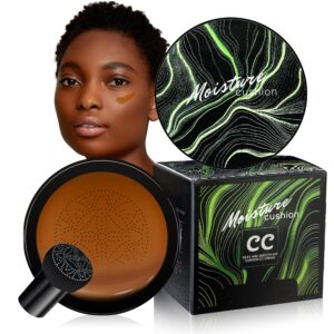 Air Cushion CC Cream - Mushroom Head BB Cream Foundation Makeup Moisturizing Concealer Long-Lasting, Cushion Foundation Full Coverage Self Adjusting for Mature Skin & All Skin Types (Deep)