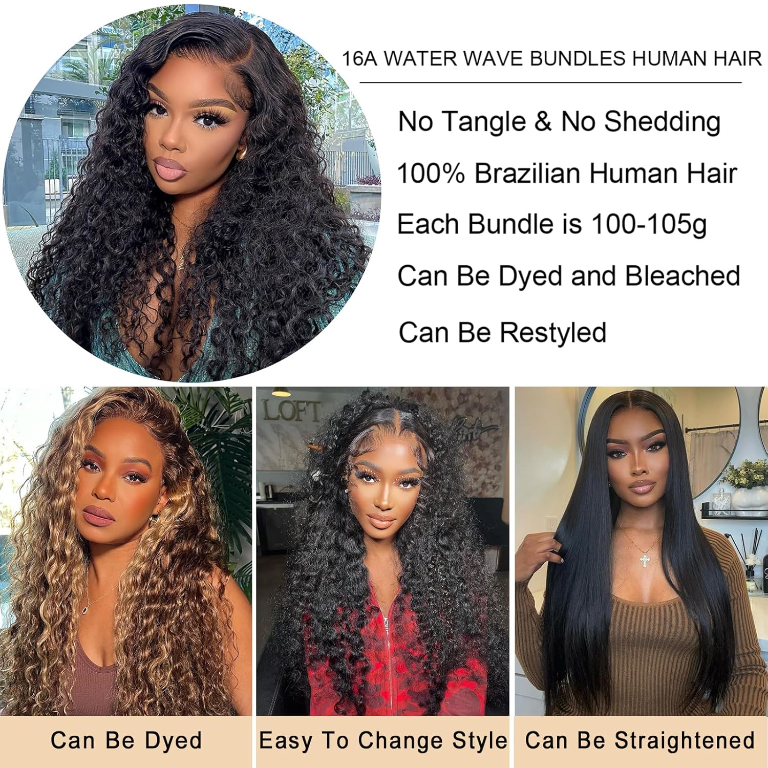 Beauty Queen Wet and Wavy Human Hair Bundles 22 22 22 Inch 16A Grade 100% Unprocessed Brazilian Weave 3 Bundles Water Wave Virgin Human Hair Natural Color Hair Extensions - Image 5