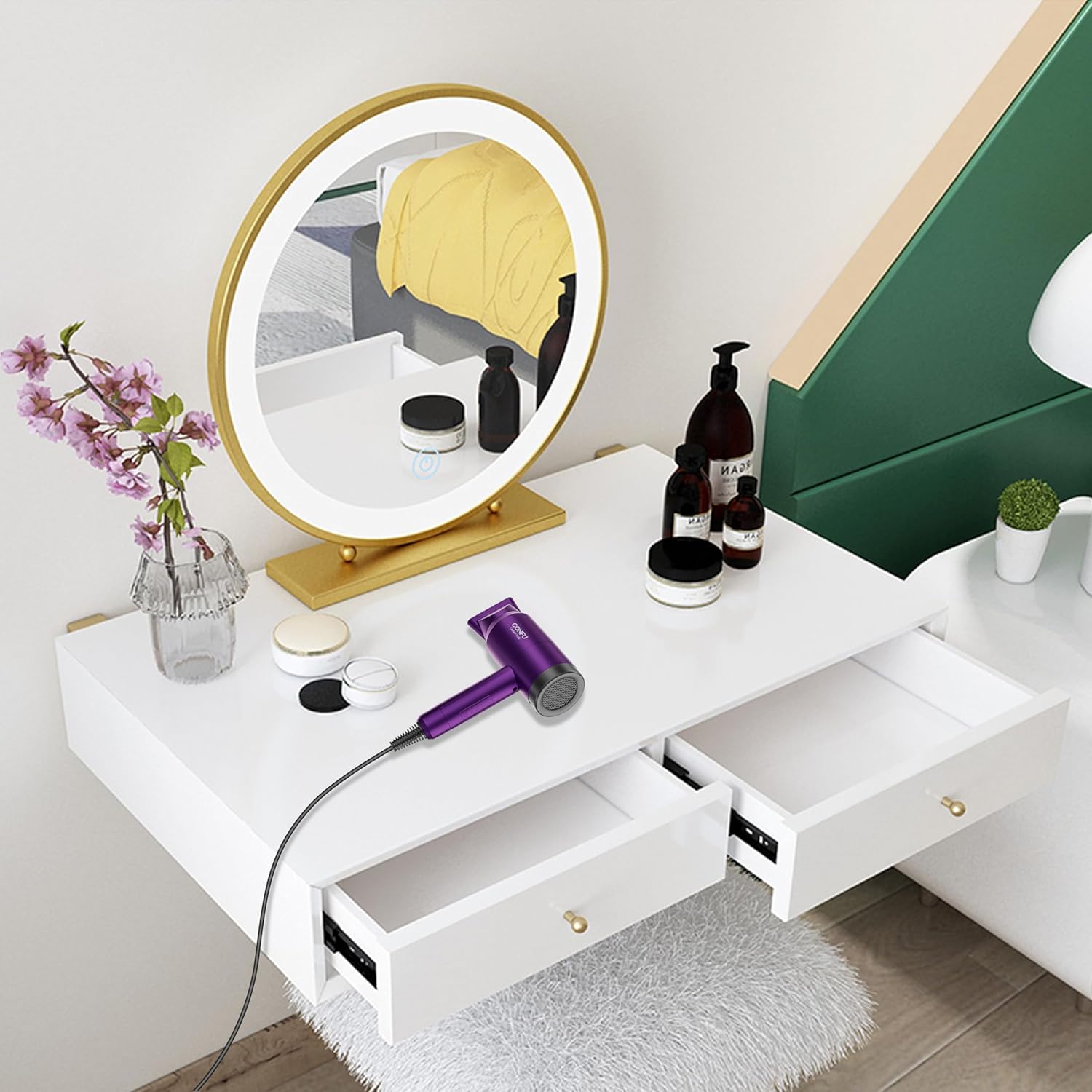 Hair Dryer with Diffuser, CONFU Ionic Blow Dryer 1600W, Portable Lightweight Fast Drying Negative Ion Hairdryer, 3 Heat Settings with Diffuser and Concentrator Nozzle for Home & Travel - Image 8