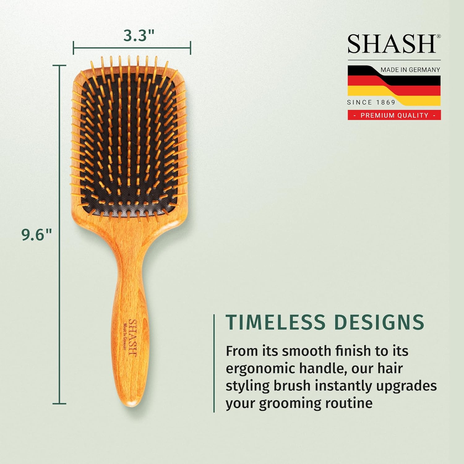 SHASH Since 1869 Made in Germany Wooden Paddle Brush - Gently Detangles, Styles, Conditions Hair with Minimal Frizz and Breakage - Safe for All Hair Types, Wet or Dry - Eco-Sourced Wood - Image 8