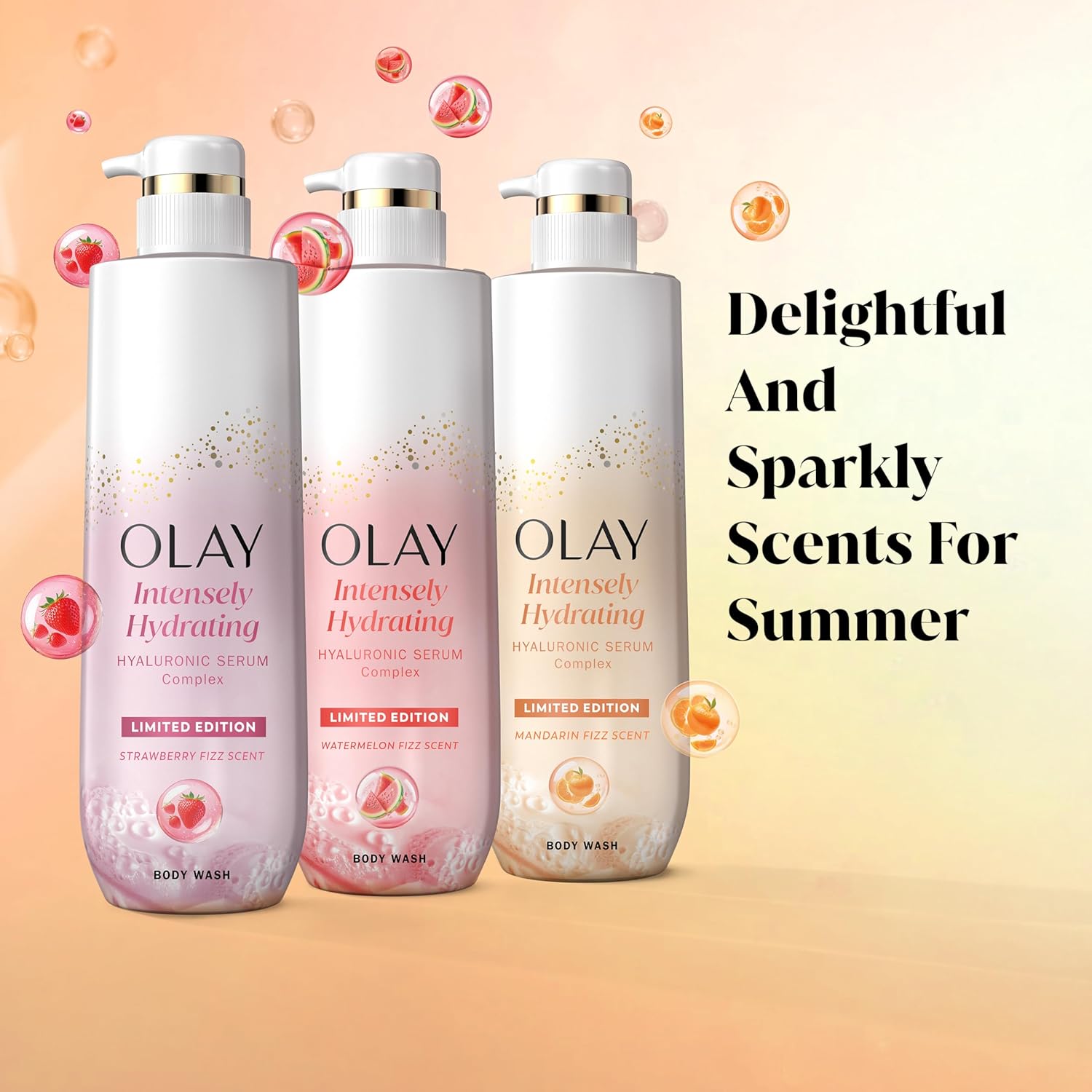 Olay Body Wash for Women, Intensely Hydrating, Pro-Hyaluronic Acid Serum Complex, Renews Moisture, Vitamin B3 Lameller Technology, For All Skin Types, Mandarin Summer Fizz Scent, 20 fl oz - Image 8