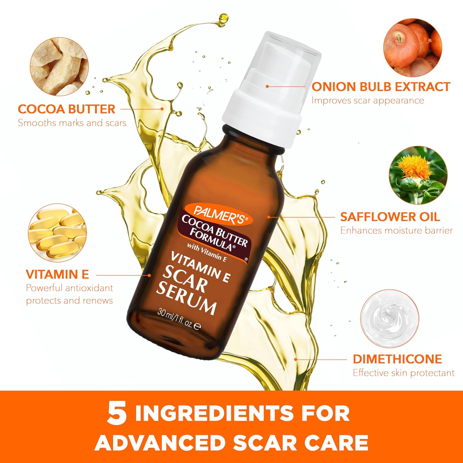 Palmer's Cocoa Butter Formula Scar Serum, Skin Brightening Oil for Face & Body, Concentrated Serum with Vitamin E, Fragrance Free, 1 Fl Oz - Image 5