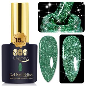 YTD Likomey Nail Gel Color Gel,Reflective Glitter 15ml Green Flash Diamond Shimmer Gel,Sparkly Shiny Salon Home Nail Art Manicure UV Varnish,SZ002
