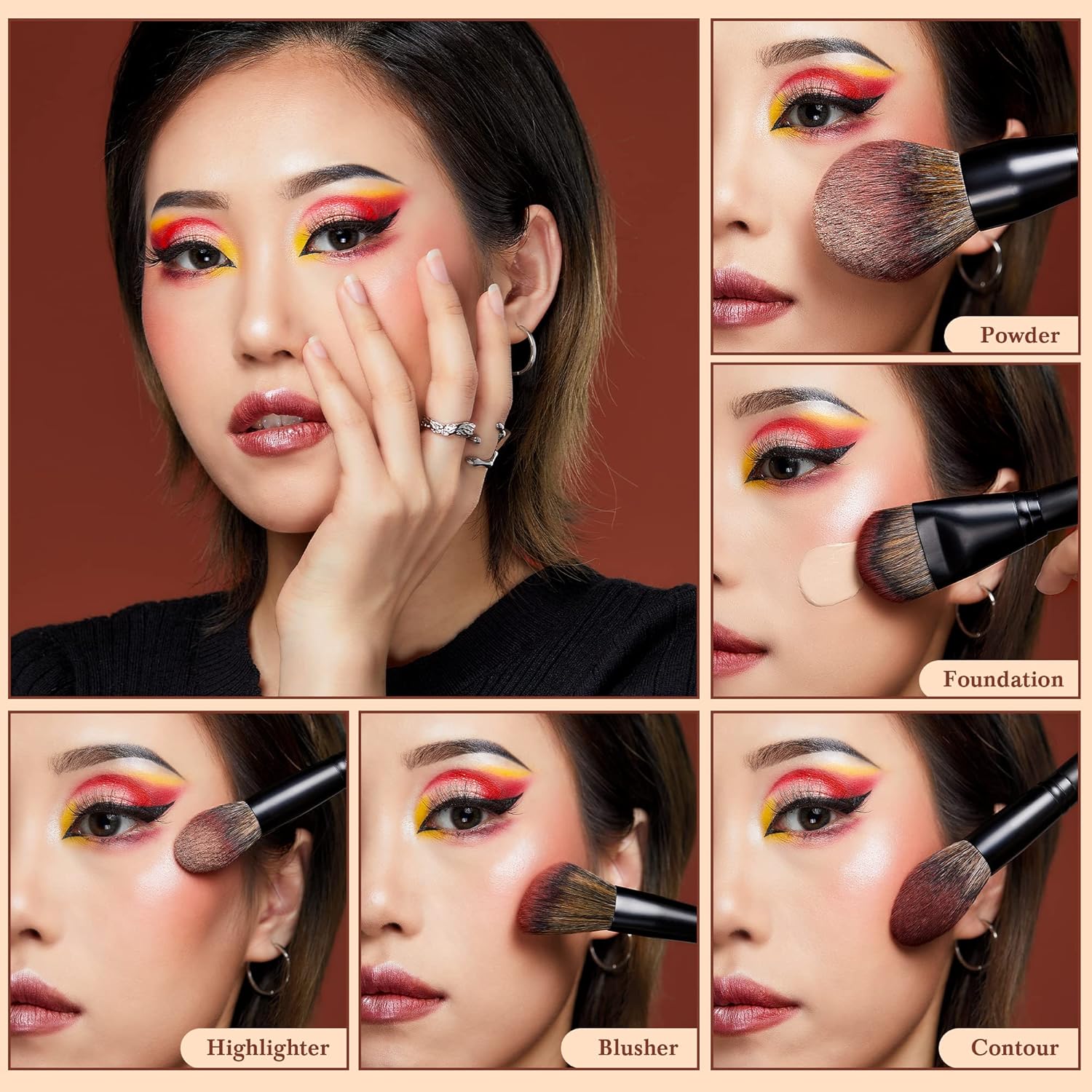 Jessup Large Face Makeup Brushes 5pcs, Premium Synthetic Foundation Powder Contour Blusher Highlighter Brush, Phantom Black T273 - Image 3