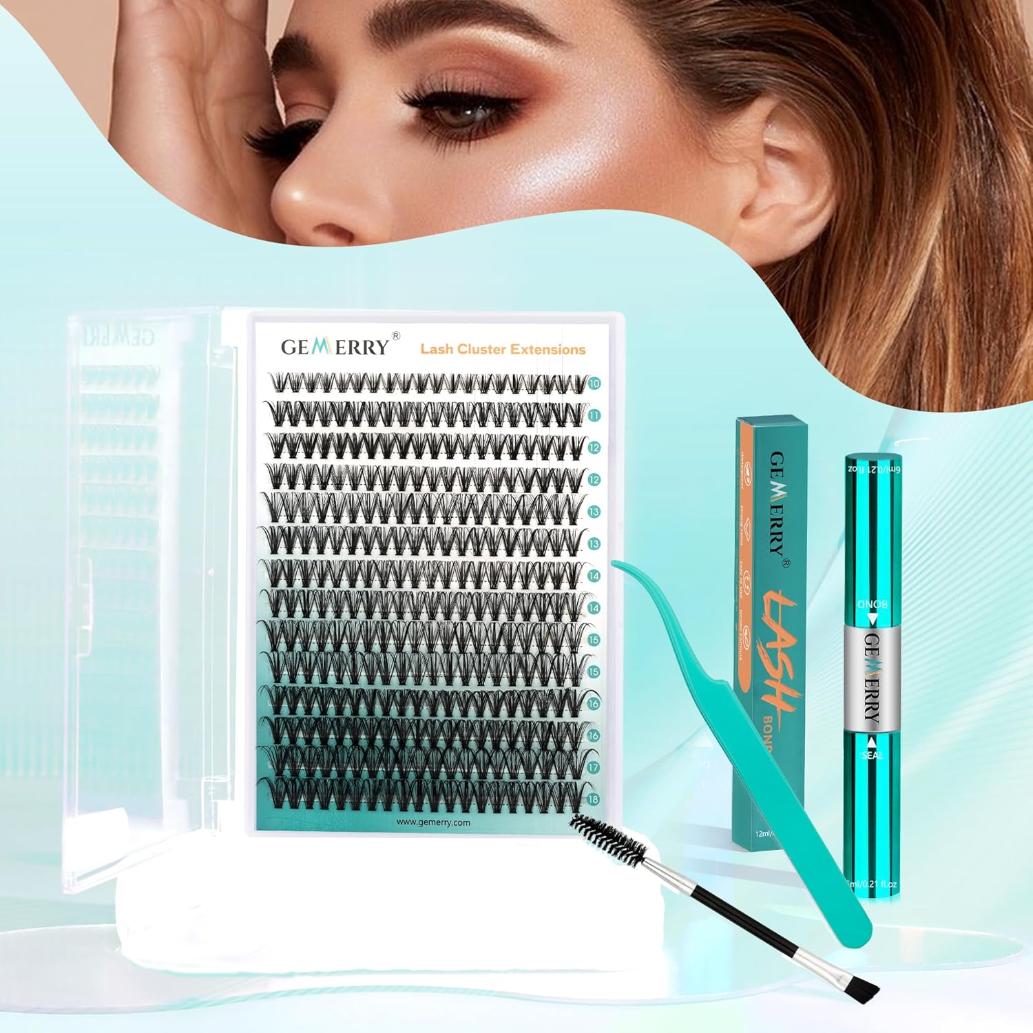 GEMERRY Lash Extension Kit Thick Lash Clusters Kit Fluffy Eyelash Clusters D Curl Eyelash Extension Kit With Lash Bond and Seal, Lash Tweezers, DIY Lash Extension Kit(80P-10-18mm) - Image 9