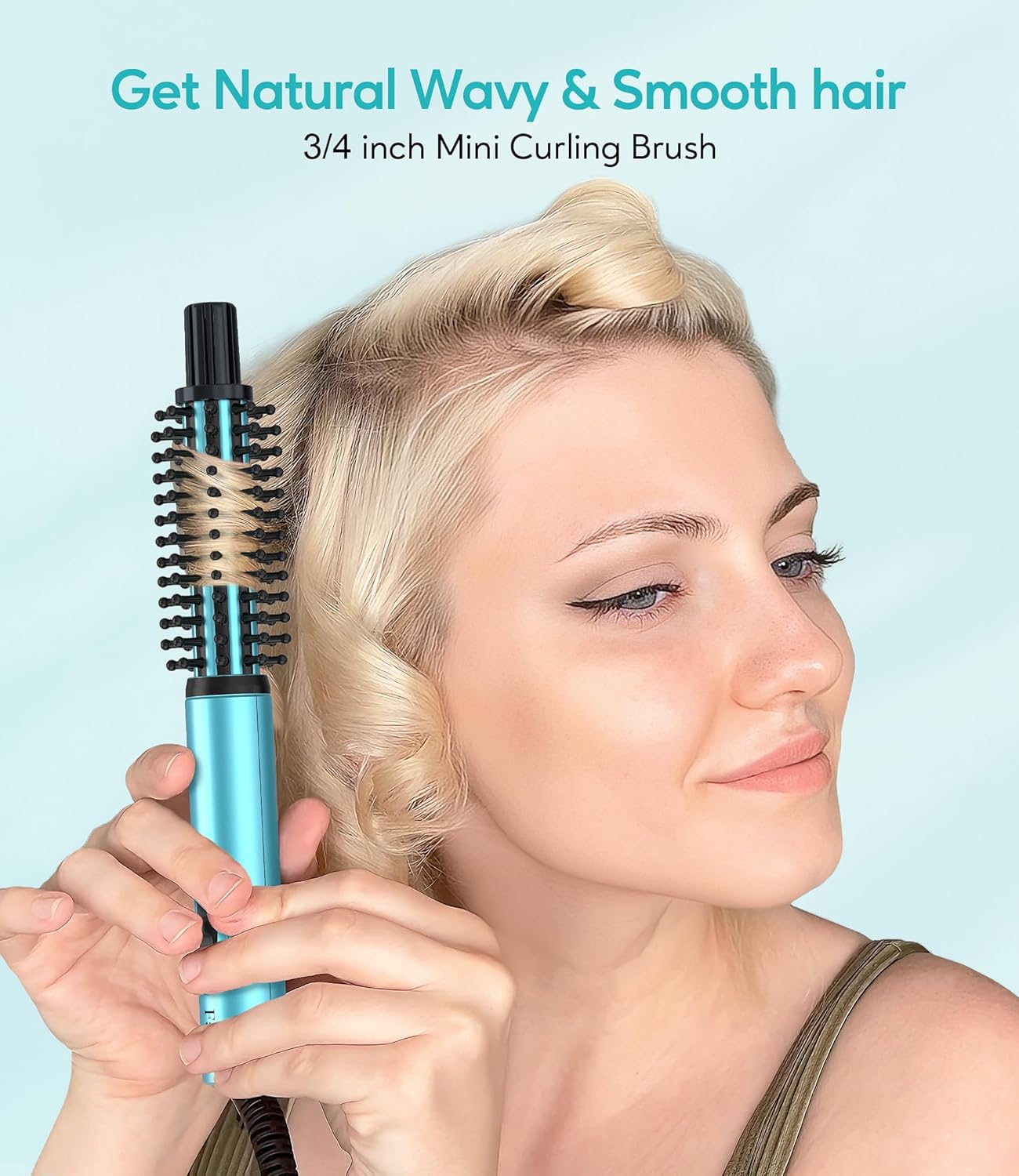 Blue 3/4 Inch Mini Thermal Brush and Curling Iron for Short Hair Travel Size - Image 2