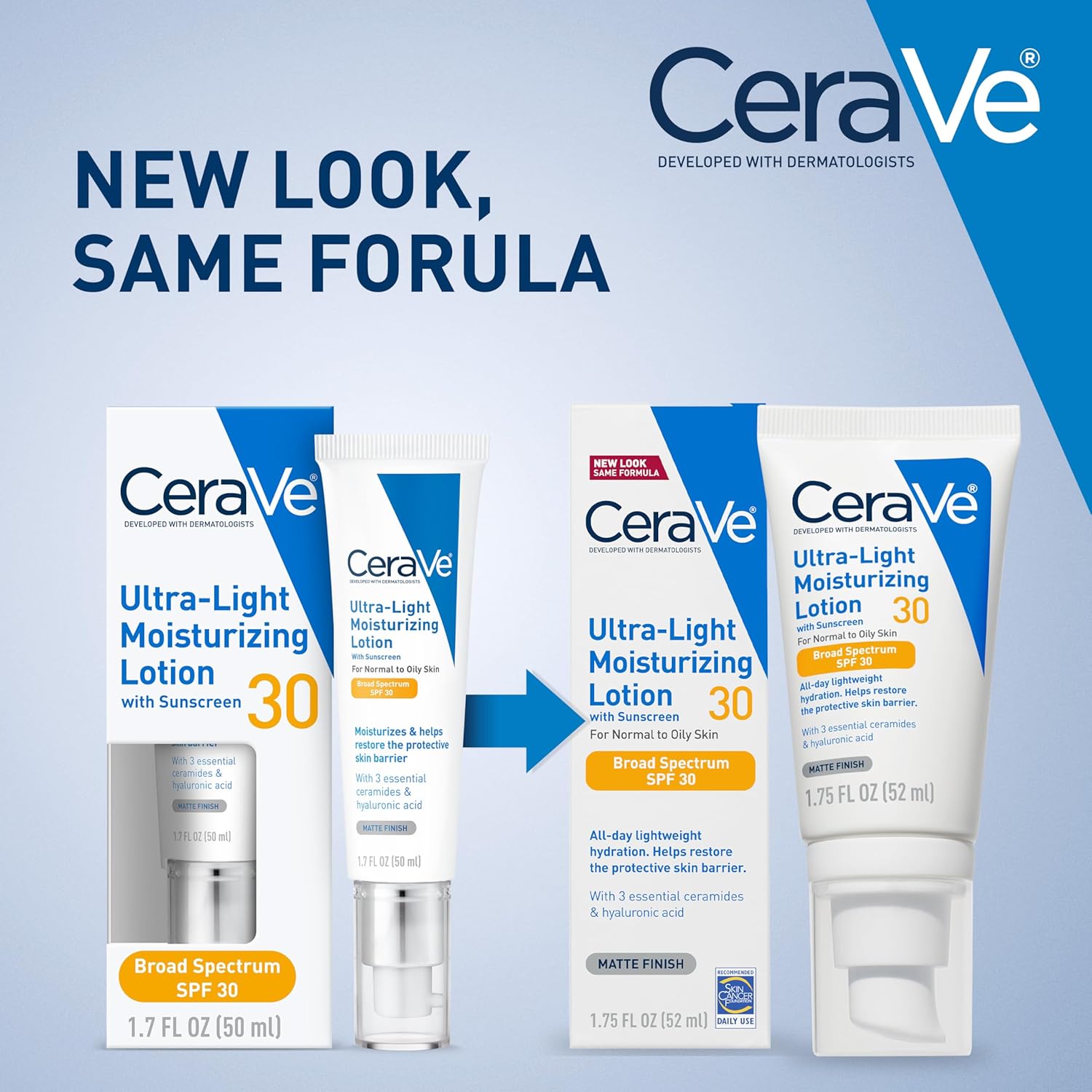 CeraVe Ultra-Light Moisturizing Lotion With SPF 30, Daily Face Moisturizer with SPF, Formulated with Hyaluronic Acid & Ceramides, Broad Spectrum SPF, Oil Free, Matte Finish, 1.7 Ounce - Image 2