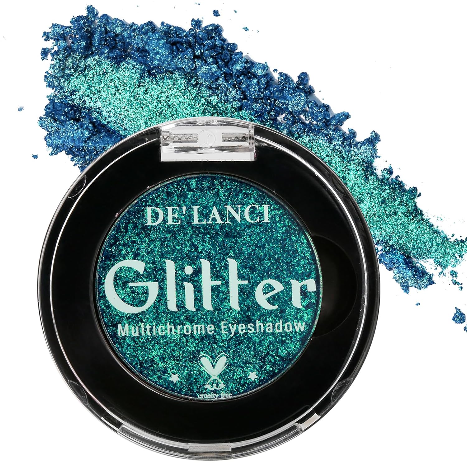 DE'LANCI Multichrome Peacock Green Eyeshadow Single, St. Patrickโs Day Metallic Glitter Eye Cosmetic, Sparkly Emerald Shimmer Makeup for Festive, Intense Long-Lasting Eyeshadow for Blue/Green Eyes - Image 9