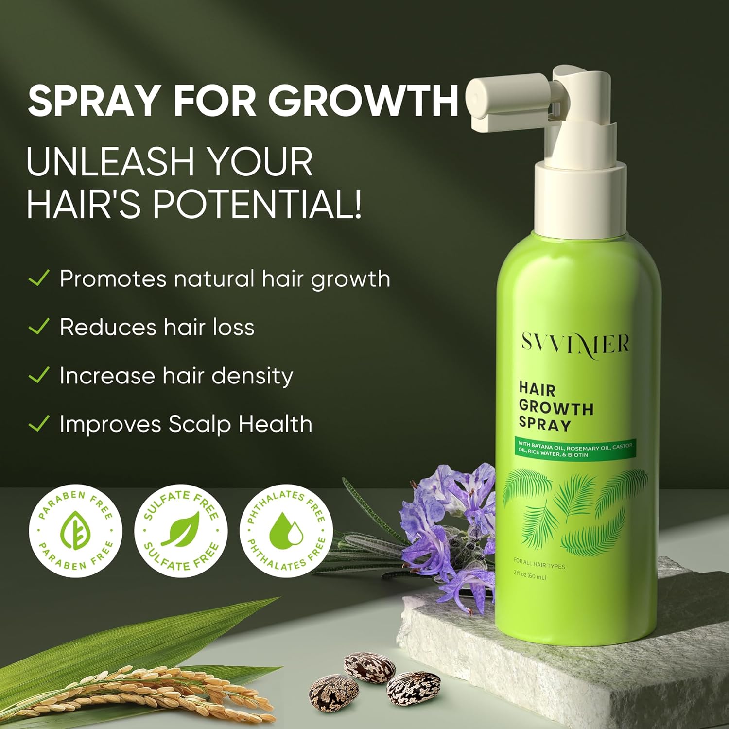 Hair Growth Serum Spray - with Rosemary Batana Oil Biotin for Hair Loss and Thinning Hair - Thicker Fuller Hair for Women Men 2 Fl Oz (Pack of 1) - Image 2