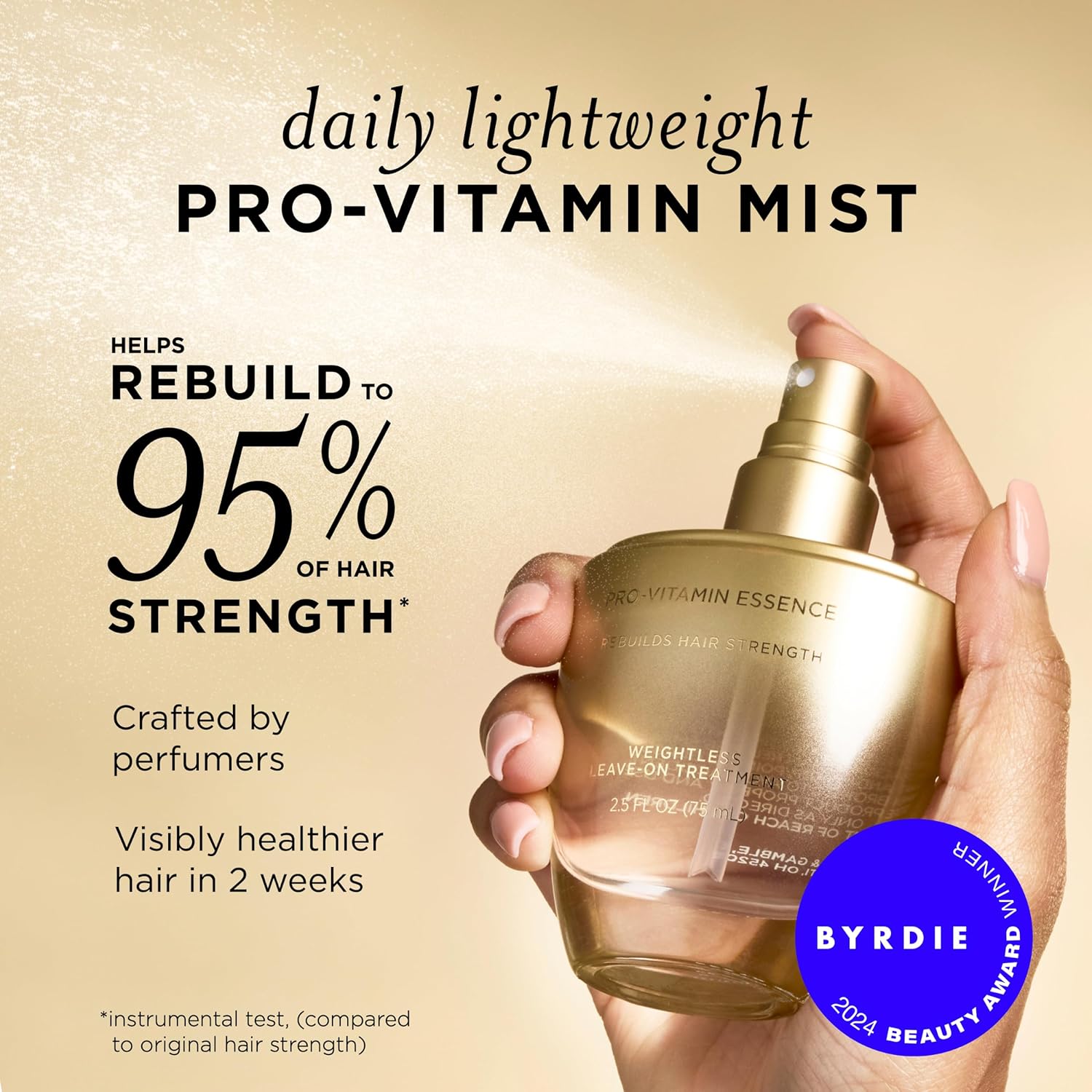 Pantene Pro-Vitamin Essence, Daily Repair Mist, Weightless Leave-On Treatment Strengthens & Rebuilds Damaged Hair, Reduces Breakage, 2.5 Fl Oz - Image 2
