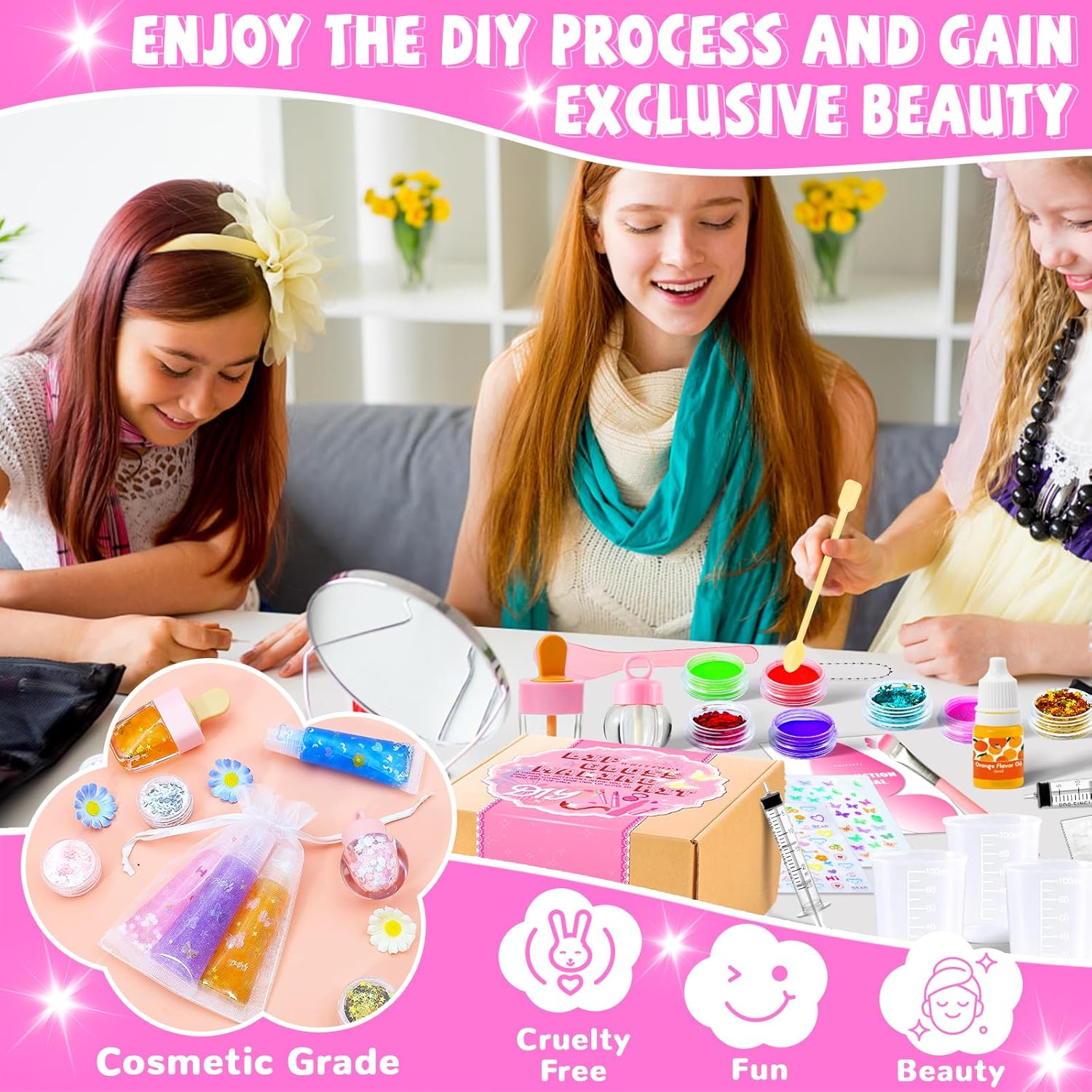 WhizToys 74 PCS Lip Gloss Making Kit, DIY Make Your Own Lip Gloss Kit Beginner,Fun Craft Set for Girls Kids Teens Women, Birthday Gift Set for Girl,Woman - Image 6