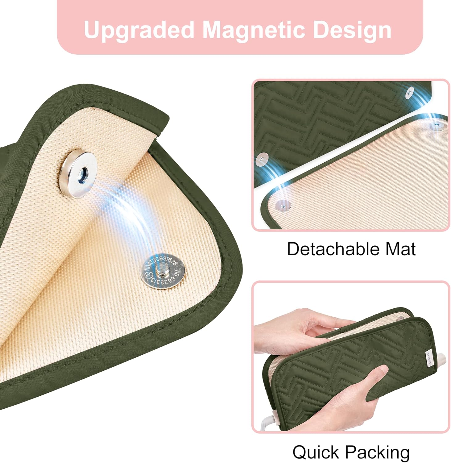 Leudes Hair Tools Travel Bag for Women Heat Resistant Mat for Travel Essentials Hot Tools Straighteners,Flat Irons,Curling Iron,Hot Air Brushes and Hair Dryer Organizer Bags 2 in 1 (Army GreenA) - Image 3