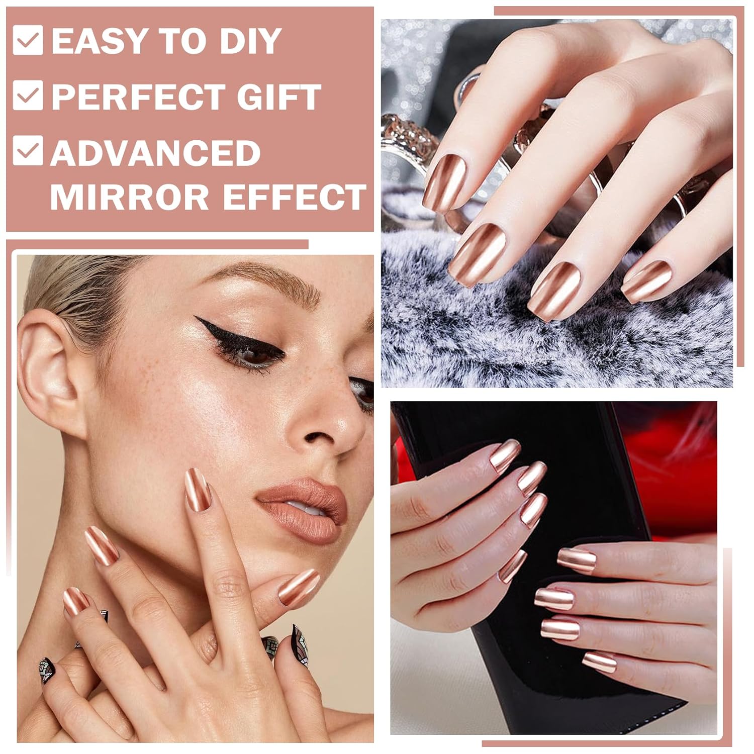 Mirror Nail Polish - Metallic Chrome Nail Polish with Long Lasting Mirror Effect, Quick Dry - Champagne Gold (18ML) - Image 4