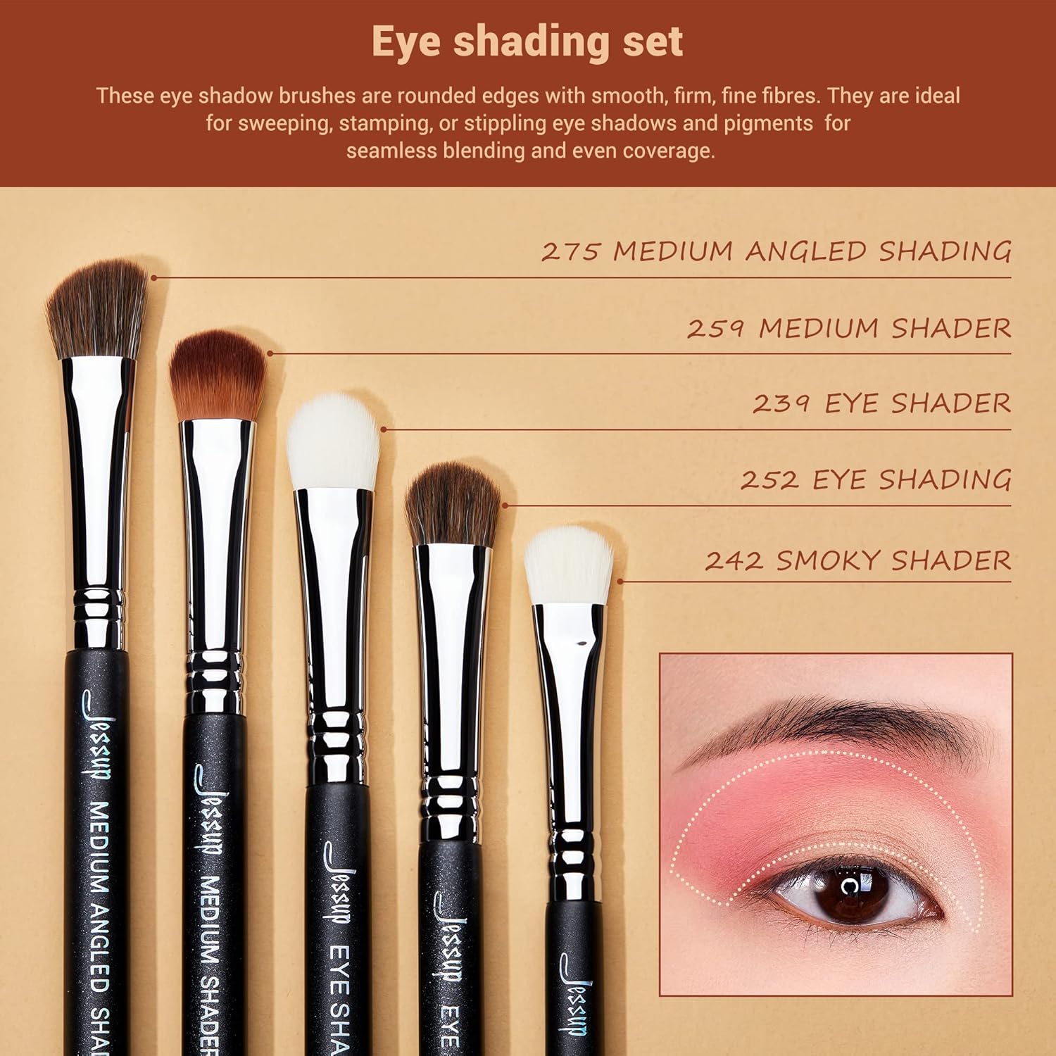 Jessup Eyeshadow Brush Set 12pcs Eye Makeup Brushes Set Professional Premium Sythetic Eye Shadow Blending Smoky Shader Concealer Brush Black T339 - Image 2