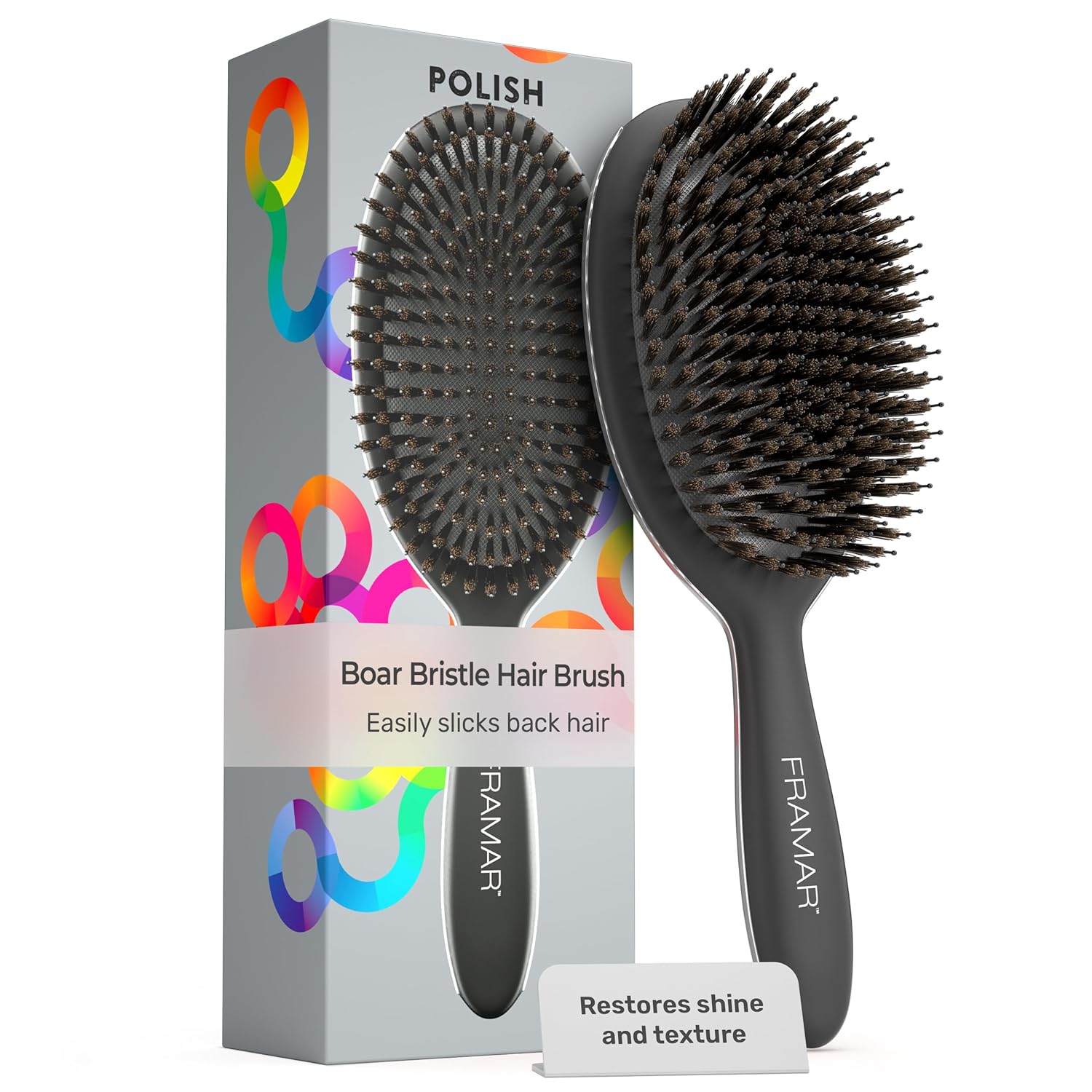 FRAMAR Soft Boar Bristle Hair Brush For Women – Boars Hair Brush For Women, Boar Brush For Fine Hair, Hairbrush For Fine Hair, Soft Bristle Brush For Slick Back, Volume and Shine - Black