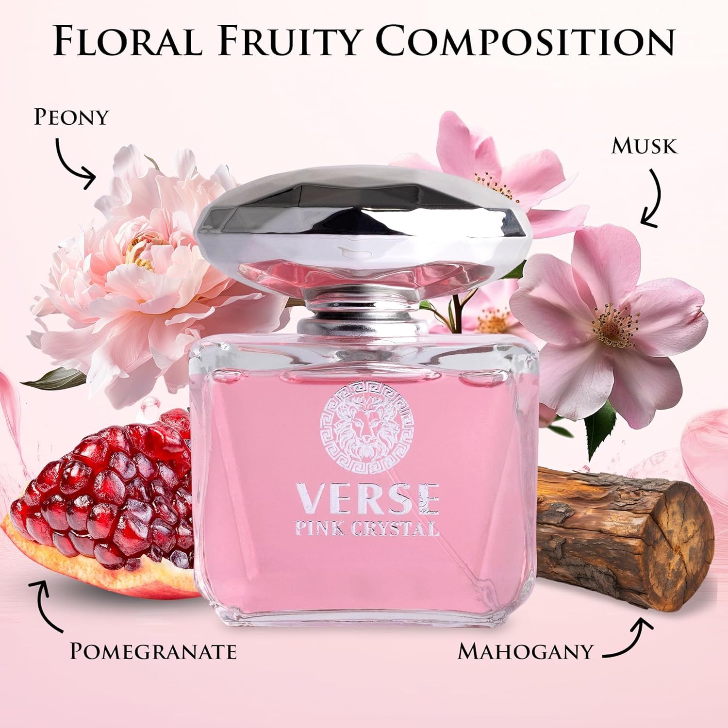 Verse Pink Crystal Eau De Parfum for Woman - Top Notes of Pomegranate, Yuzu & Iced Accord - Base Notes of Peony, Lotus, Magnolia, Amber, Musk & Mahogany - Floral & Fruity Scent - Elegant 100ml Bottle - Image 2