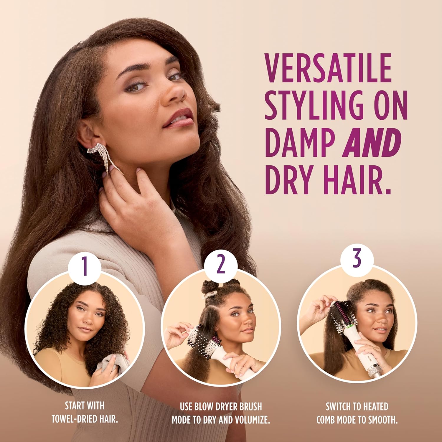 Shark HT202 SmoothStyle Heated Comb + Blow Dryer Brush, Dual Mode, for All Hair Types, Silk - Image 2