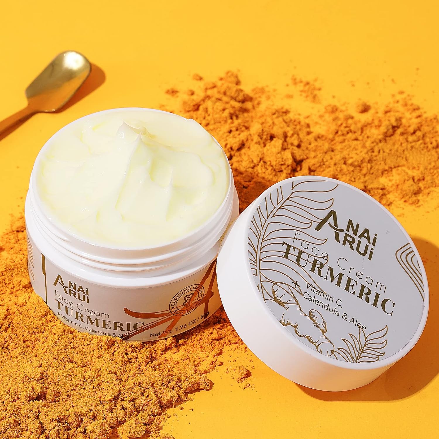 ANAI RUI Facial Moisturuzier, Turmeric Face Cream with Vitamin C for Hydrating, Firming, Tightening Skin, Turmeric Vitamin C Cream for Dark Spots, Dry Skin, 1.76 OZ - Image 5