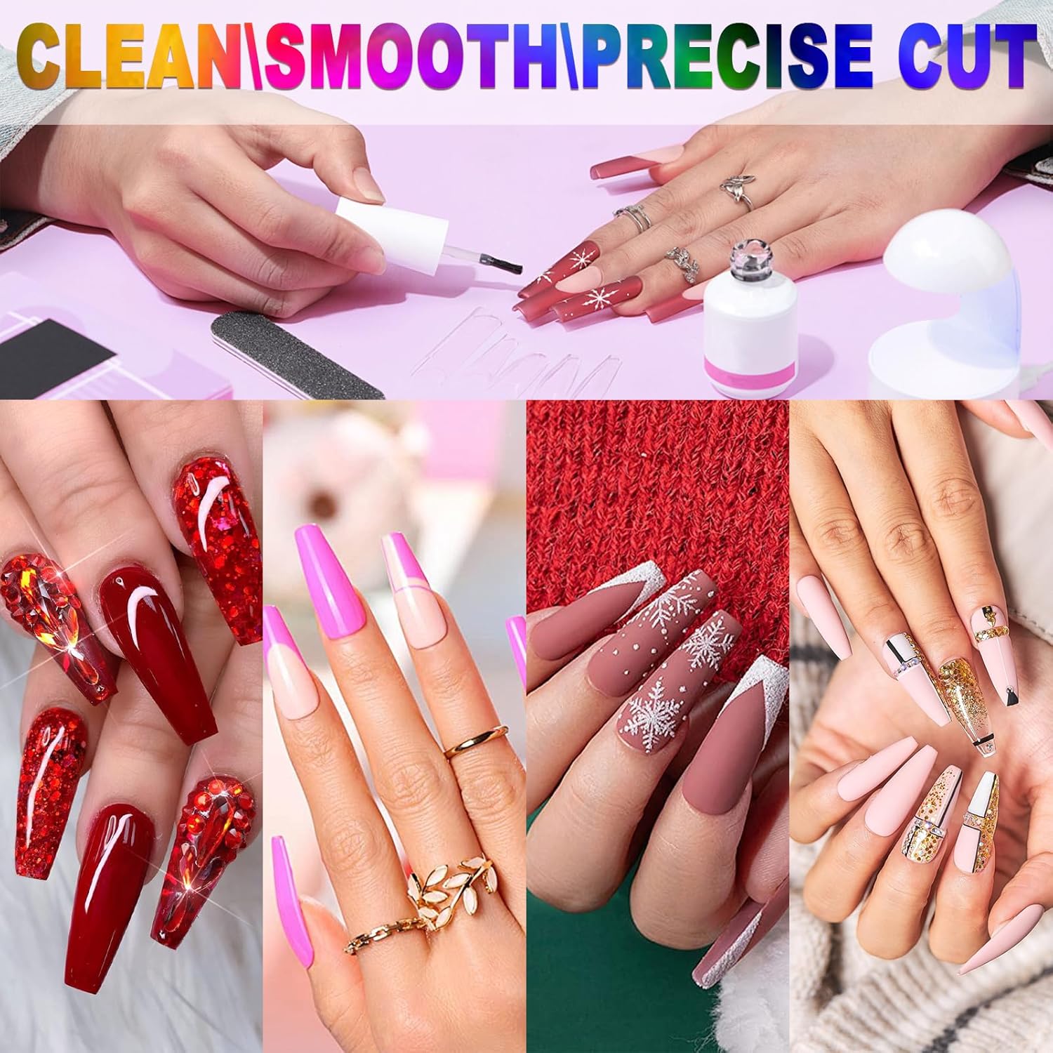 Acrylic Nail Cutter with Magnet Sizer & Length Measurement,Adjustable Stainless Nail Trimmer for Salon Home Nail Art, Professional Nail Clippers for Precise Manicures (Rainbow) - Image 7