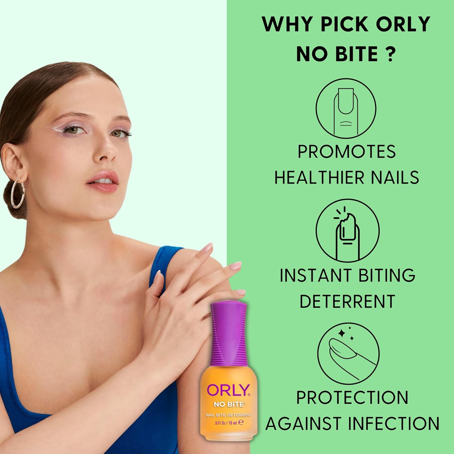 ORLY Nail Treatment No Bite | Nail Biting Deterrent & Bitter-Tasting Formula To Help Stop Adults And Children From Nail Biting | Vegan, Non-Toxic, Protects Manicured Nails (6Fl oz/18ml) - Image 3