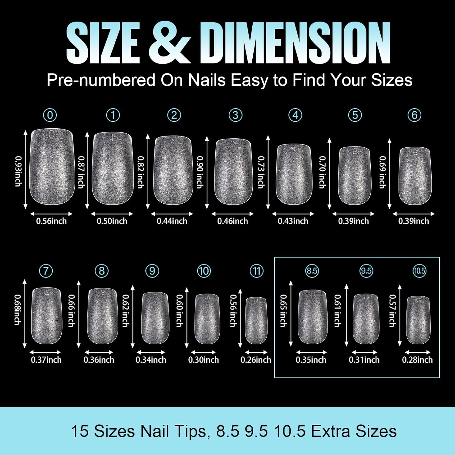 TOMICCA Short Square Gel Tips, No File Nail Tips Full Matte Cover, 360Pcs Soft Fake Acrylic Nail Tips Square for Home DIY Nail Salon 15 Sizes - Image 7