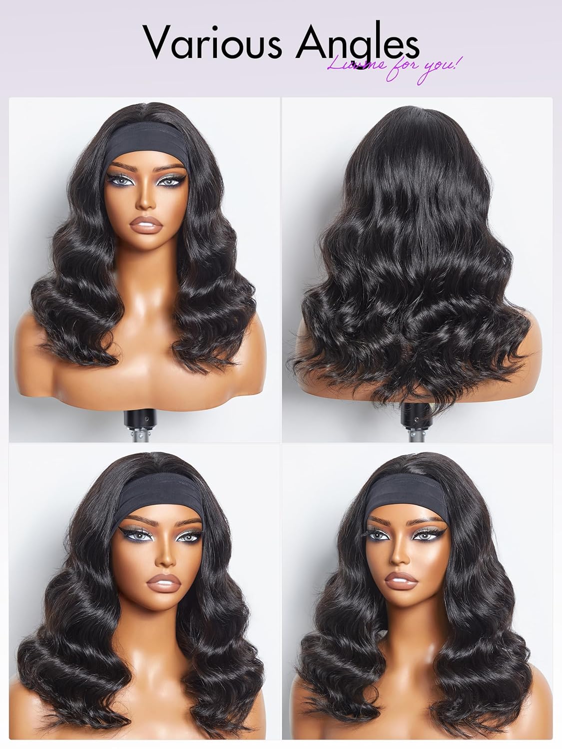 LUVME HAIR Body Wave Human Hair Headband Wig Ready to Go No Lace Glueless Human Hair Wigs with Adjustable Headband Natural Black Long Head Band Wig Beginners Friendly 18 Inch - Image 6