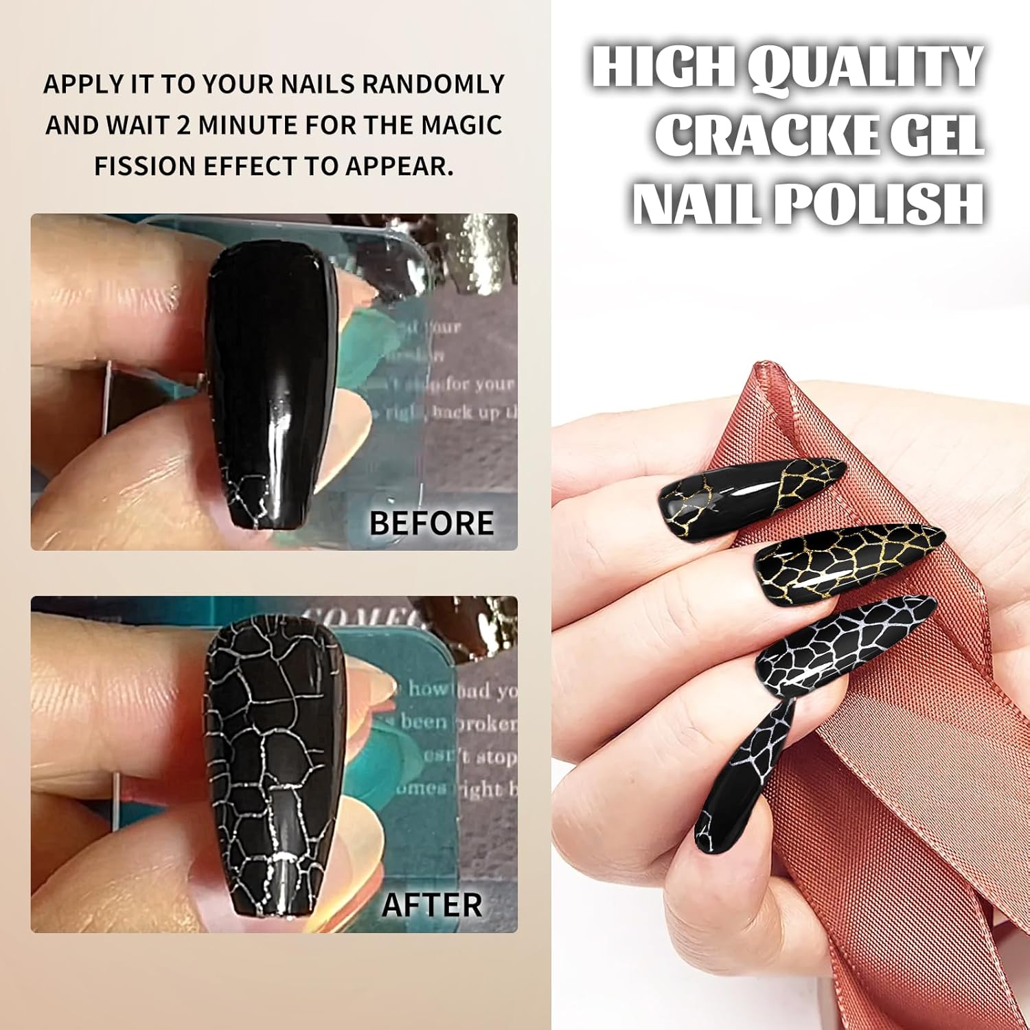 3D Crackle Gel Nail Polish, Magic Black Crackle Nail Polish, Amazing Crackle Effect Patterned Nail, Long-lasting & Cool Crackle Air Dry UV LED Lamp Needed Nail Gel Polish - Image 4