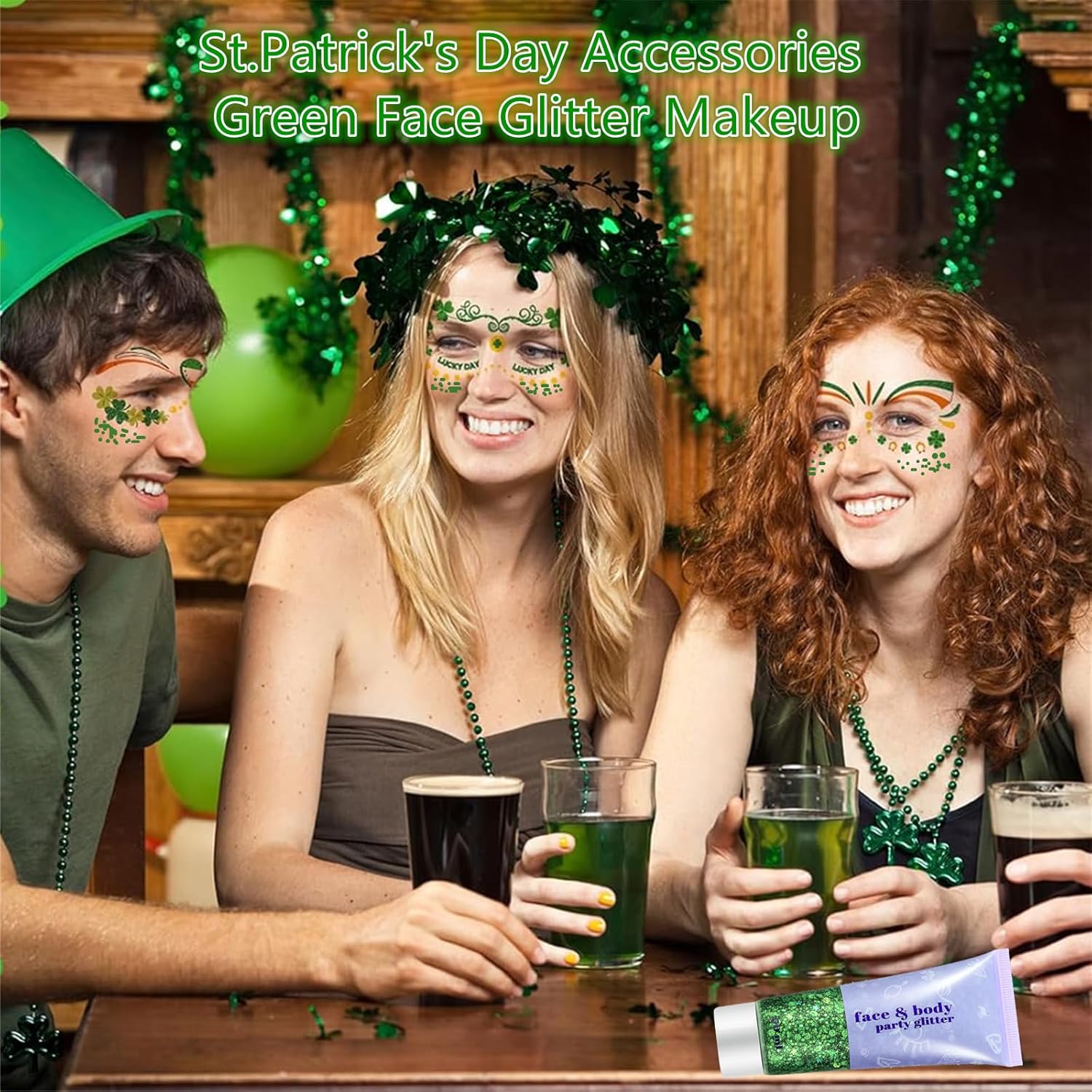 Go Ho Green Face Body Glitter,St Patricks Day Face Glitter Makeup,Green Face Paint Holographic Chunky Sequins Glitters for Eye Lip Hair Nails,Festival Rave Accessories,52g - Image 3
