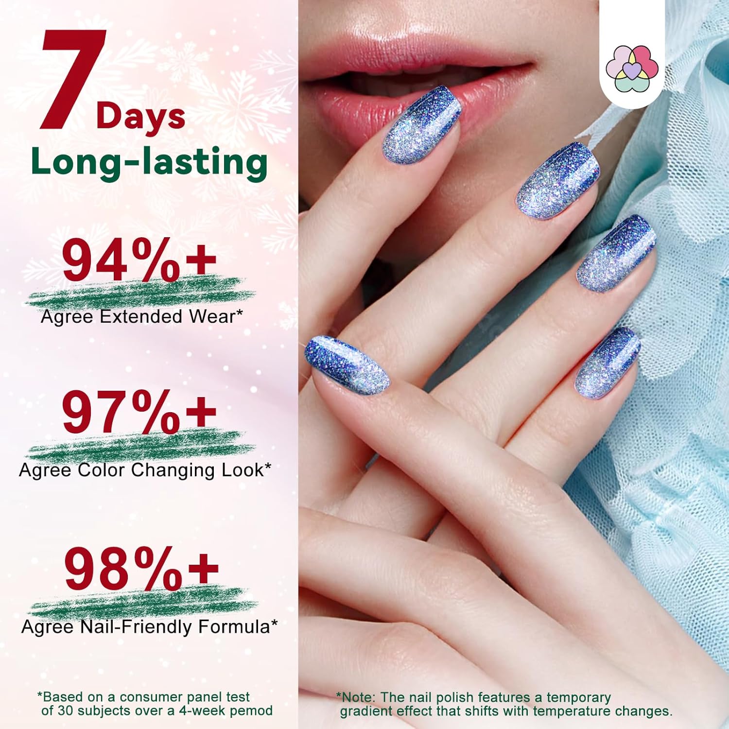 SAVILAND Color Changing Nail Polish Set: 12 Christmas Winter Colors Fingernail Polish Red Green Pink Air Quick Dry Temperature Change Mood Ombre Nail Polish with Top Base Polish Coat Women Home Nails - Image 6