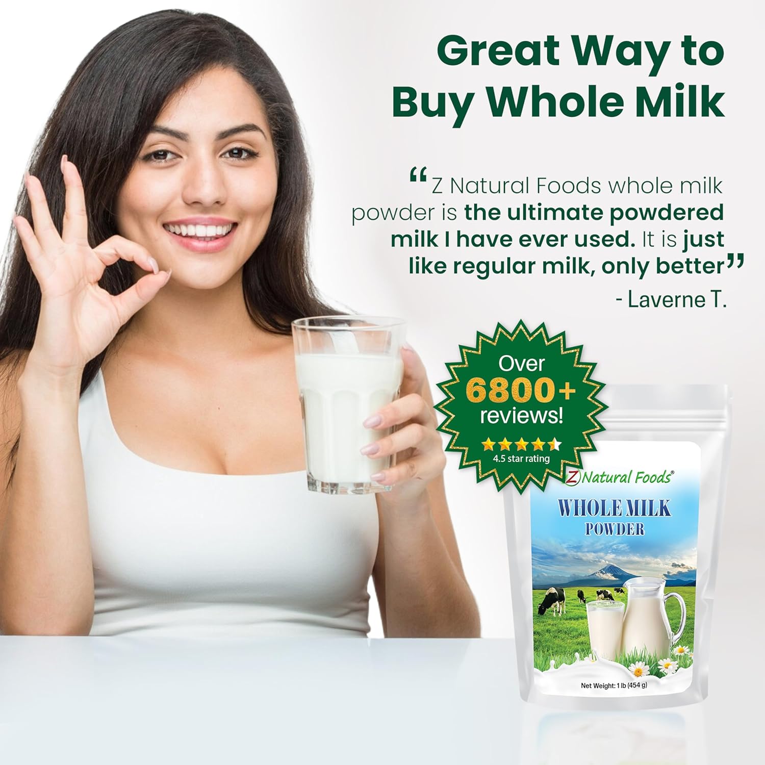 Z Natural Foods Premium Whole Milk Powder - Powdered Milk for Baking, Cooking, Drinks - Dry Milk Powder, Pasteurized, Non-GMO, Gluten-Free, Kosher-Certified, 1 lb - Image 8
