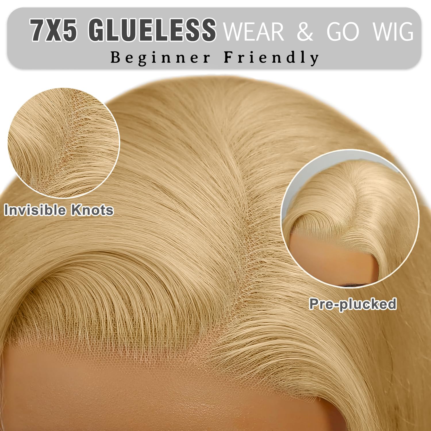 28 Inch Honey Blonde Wig Human Hair 200% Density 7x5 Blonde Lace Front Wigs Human Hair Body Wave 27# Colored Wear and Go Glueless Wigs Pre Plucked Pre Cut - Image 4