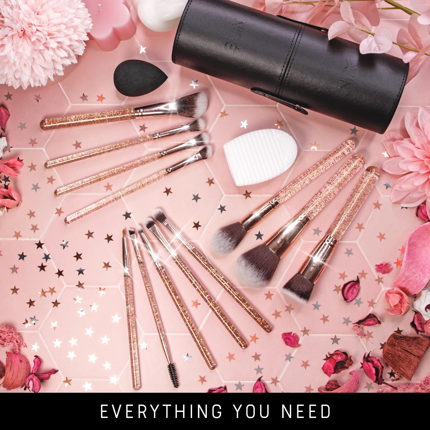 Niré Beauty 15piece Award Winning Glitter Makeup Brushes: Cute Makeup Brushes Set with Case, Beauty Blender, Cleaner, Guide, Gift Box - Image 9