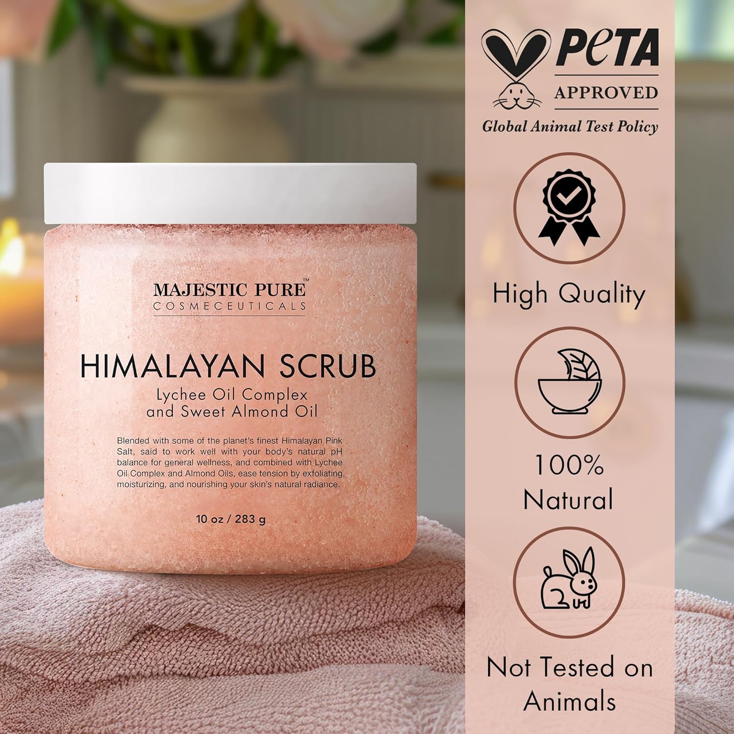 MAJESTIC PURE Himalayan Salt Body Scrub with Lychee Oil, Exfoliating Salt Scrub to Exfoliate & Moisturize Skin, Deep Cleansing - 10 oz - Image 4