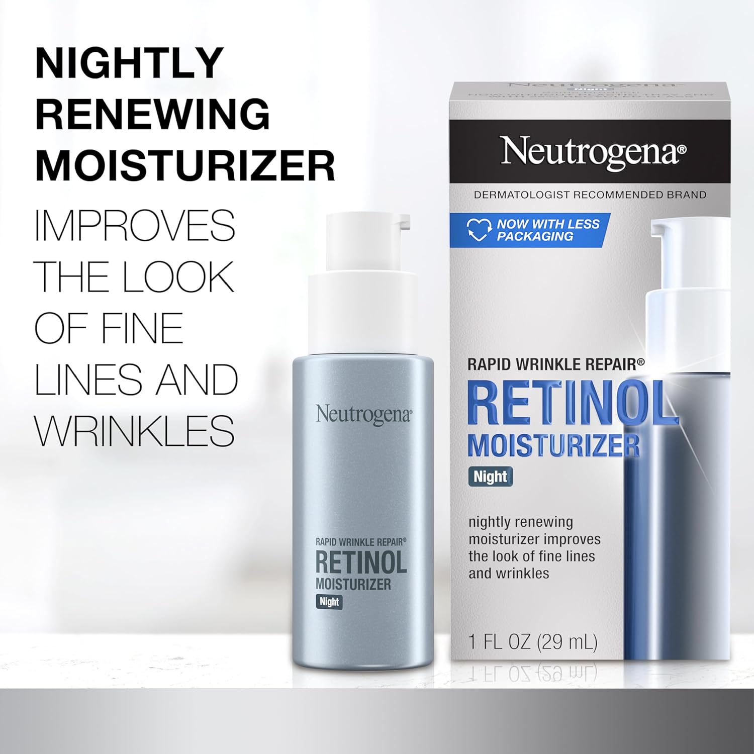 Neutrogena Rapid Wrinkle Repair Retinol Night Face Moisturizer with Hyaluronic Acid, 1 fl oz, New Condition - Image 2
