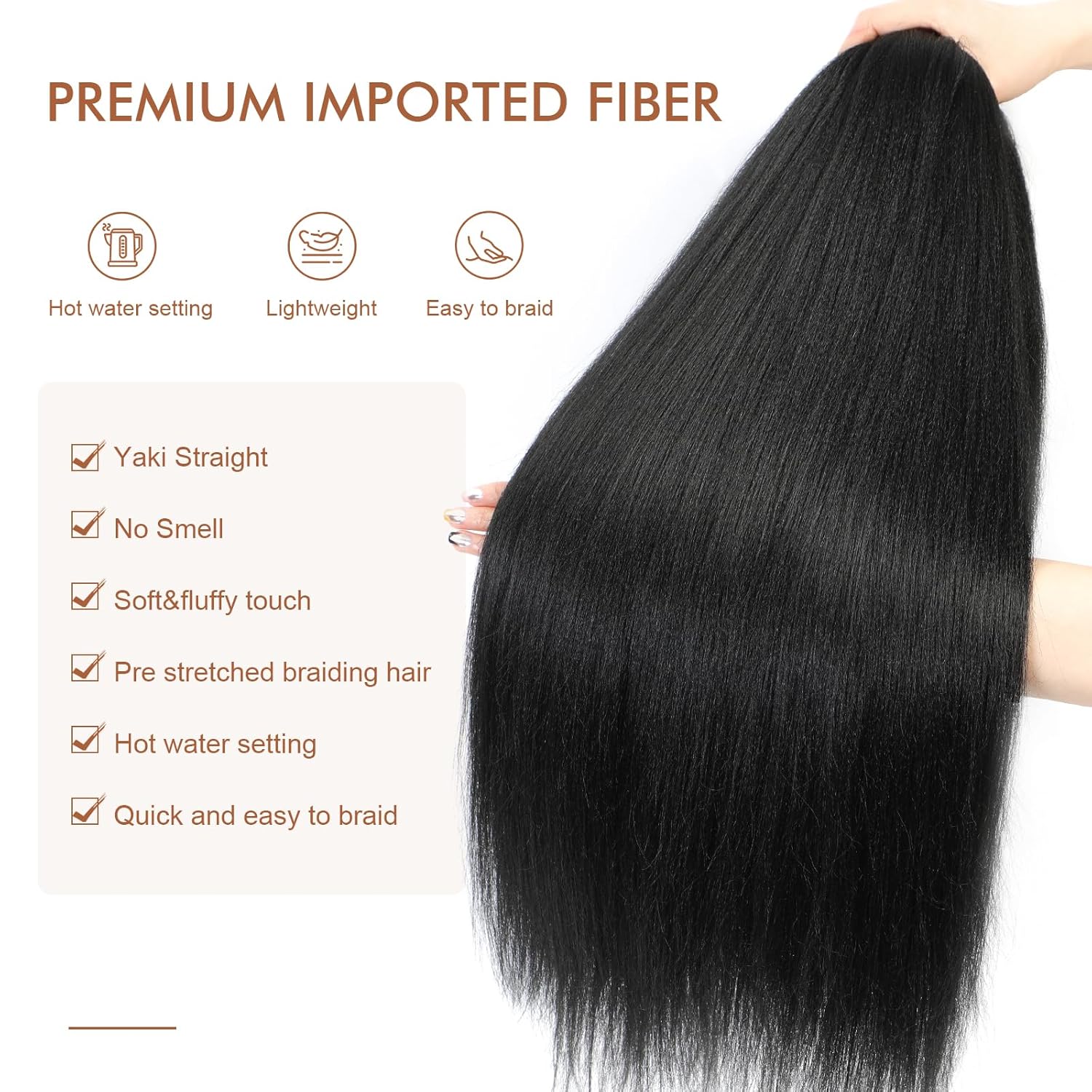Pre-stretched Braiding Hair - 24 Inch 8 Packs Natural Black Long Braiding Hair For Twist or Box Braids, Yaki Texture Hot Water Setting Synthetic Crochet Hair Extensions (24 Inch, 1B-8P) - Image 3