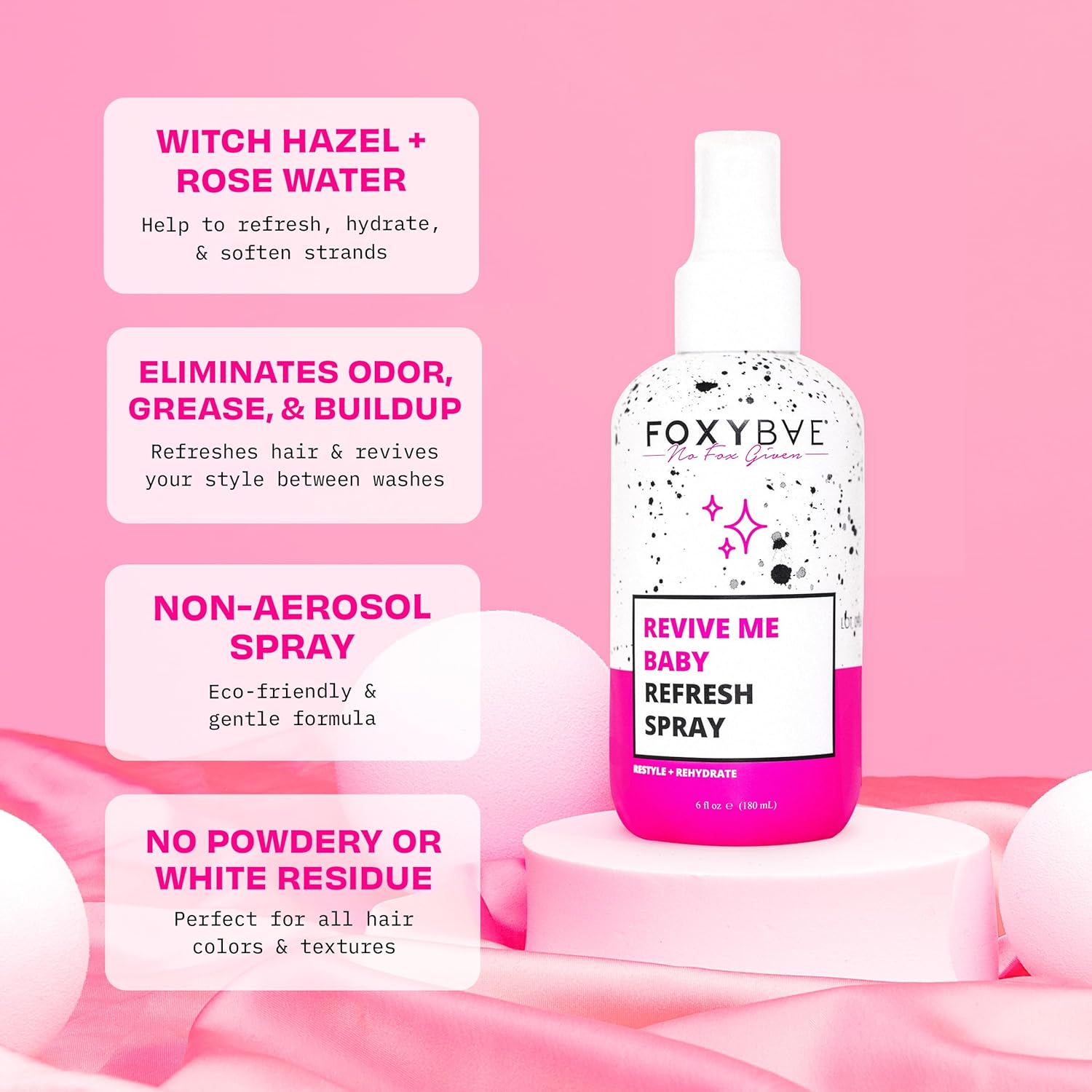 FoxyBae Hair Refresh Mist - with Witch Hazel & Rose Water - Refreshes, Rehydrates, Odor Control - No White Residue - Non-Aerosol Dry Shampoo Spray - Revive Me Baby - 6 Fl Oz - Image 2