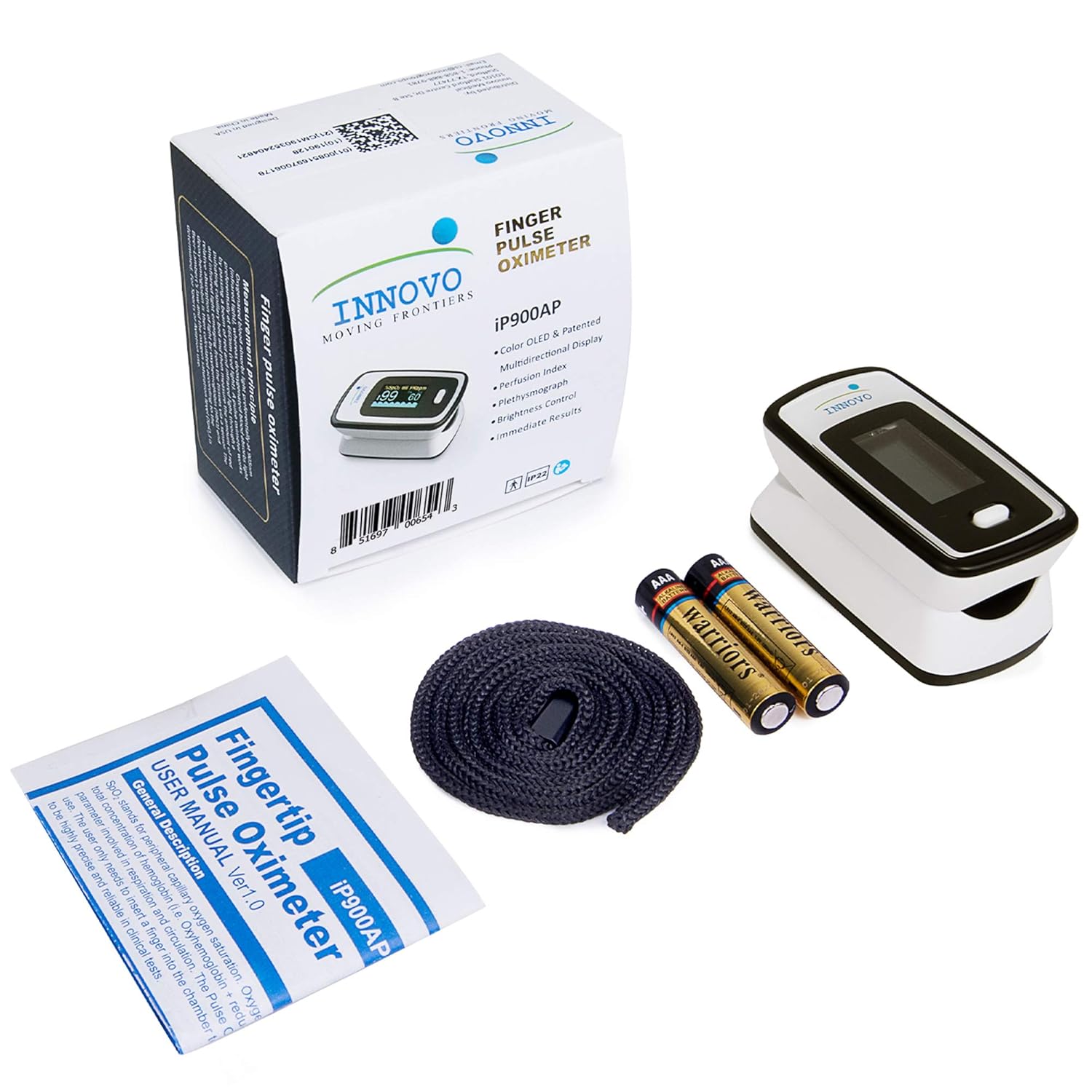 Innovo Deluxe iP900AP Fingertip Pulse Oximeter Blood Oxygen Saturation Monitor with Alarm, Plethysmograph and Perfusion Index - Image 6