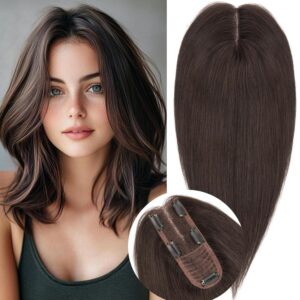 Rich Choices Hair Toppers for Women Real Human Hair 100% Human Remy Toppers for Women with Thinning Clip in NO Bangs Upgrade Extended 2"*6"Lace Base 150% Density 10 Inch #1B Natural Black