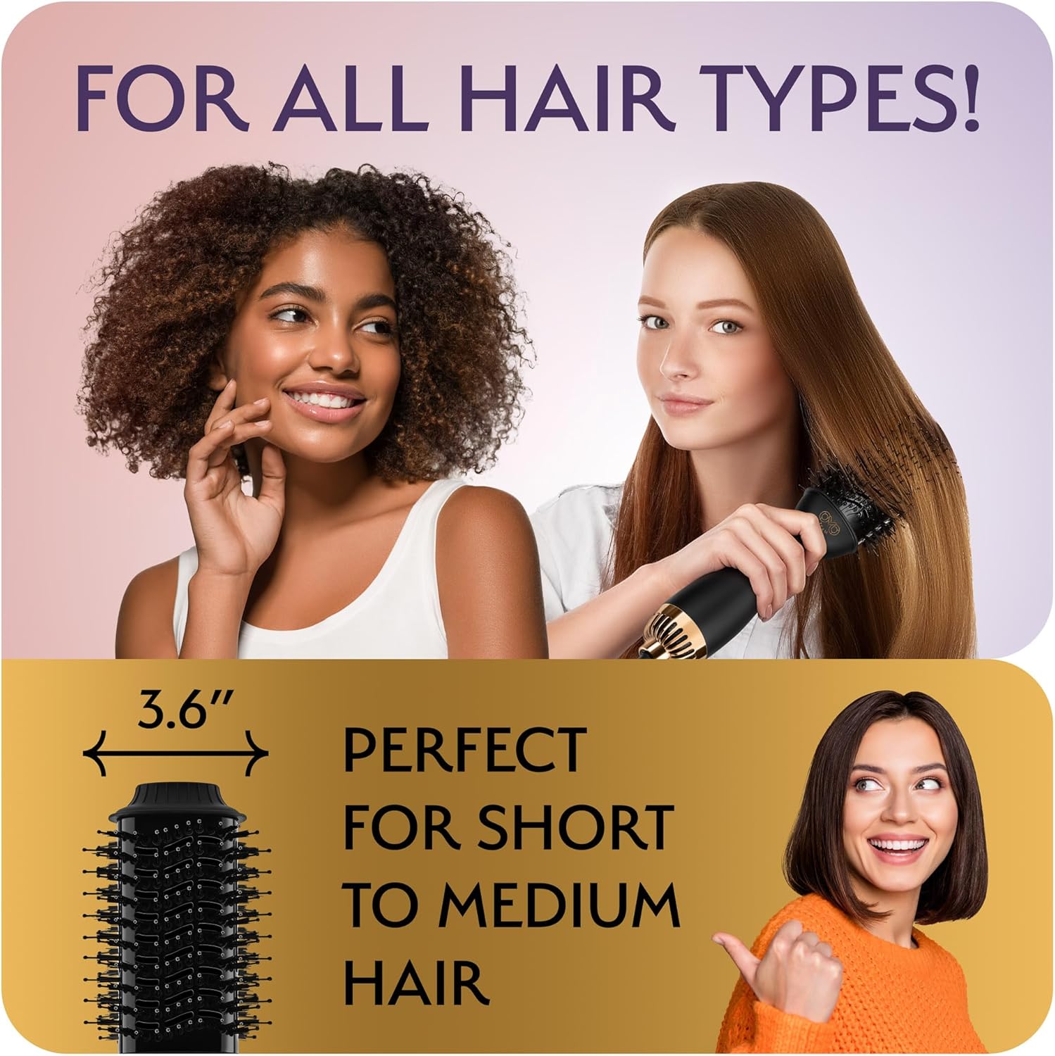 Professional Dual Voltage Blowout Hair Dryer Brush for European Travel 110V-120V/220V-240V, Black Gold Dryer and Volumizer, Hot Air Brush for Women, 2.4 INCHES Oval Shape - Image 8