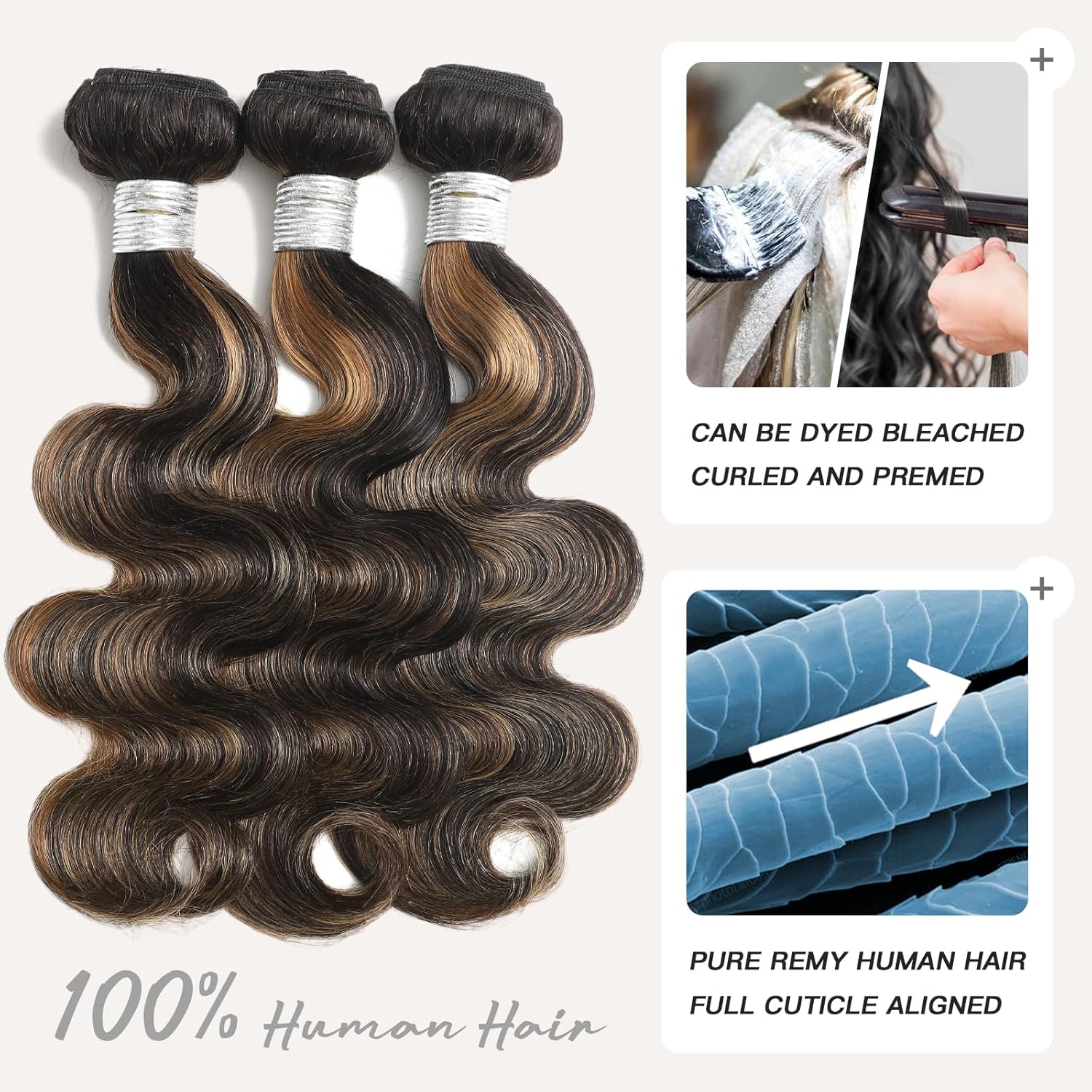 Honey Blonde Ombre Balayage Body Wave Human Hair 3 Bundles 10 12 14 Inches with 10 Inch Closure - Image 7