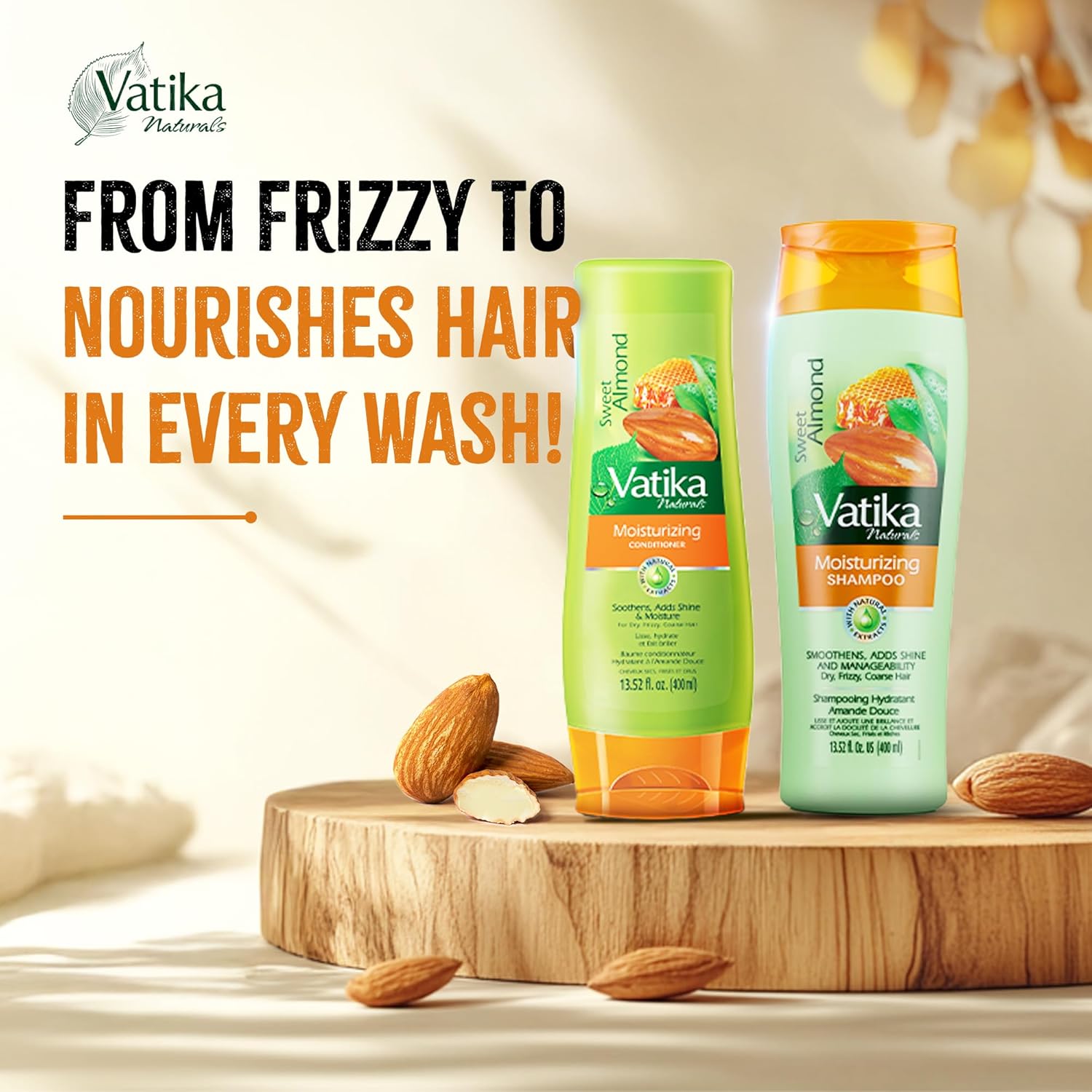 Vatika Naturals Sweet Almond Shampoo Conditioner Combo 400ml Frizzy Hair Repair - Image 2
