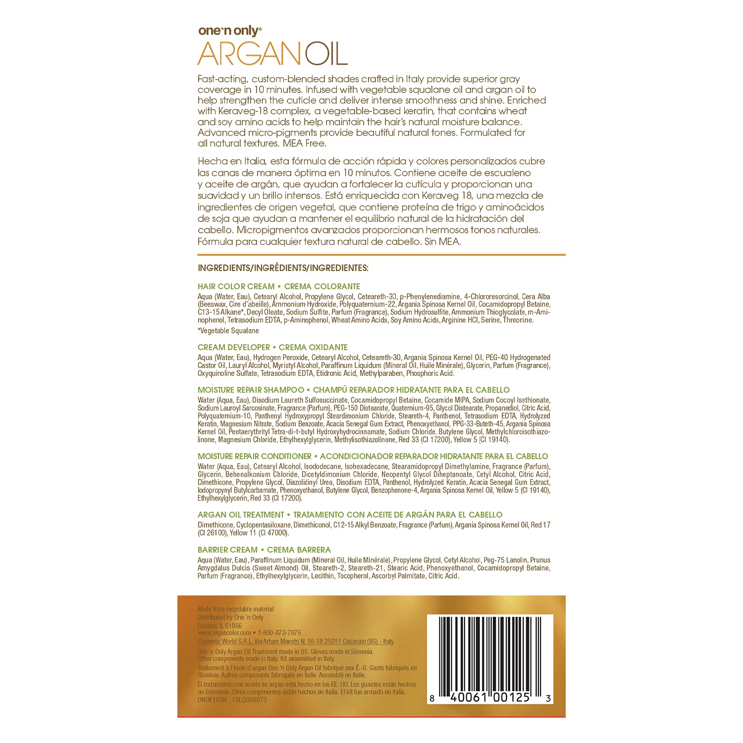 One n Only Argan Oil Fast 10 Permanent Hair Color Kit - 5N Natural Light Brown Hair Color Unisex 1 Pc - Image 2