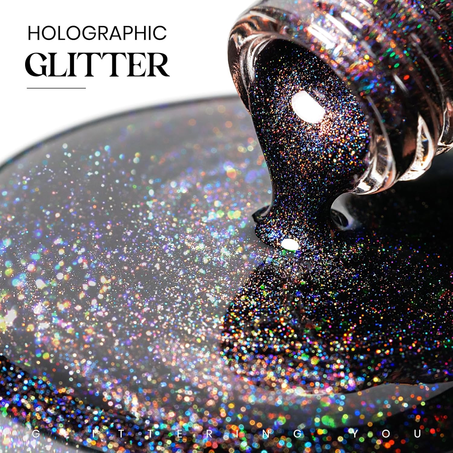 MIZHSE Holographic Nail Polish, Black Glitter Nail Polish Air Dry Fast, 15 ml 0.5 fl oz High Glossy Shiny Nail Pigment Oil-based Laser Iridescent Chrome Halo Nail Art Salon Manicure Home - Image 6