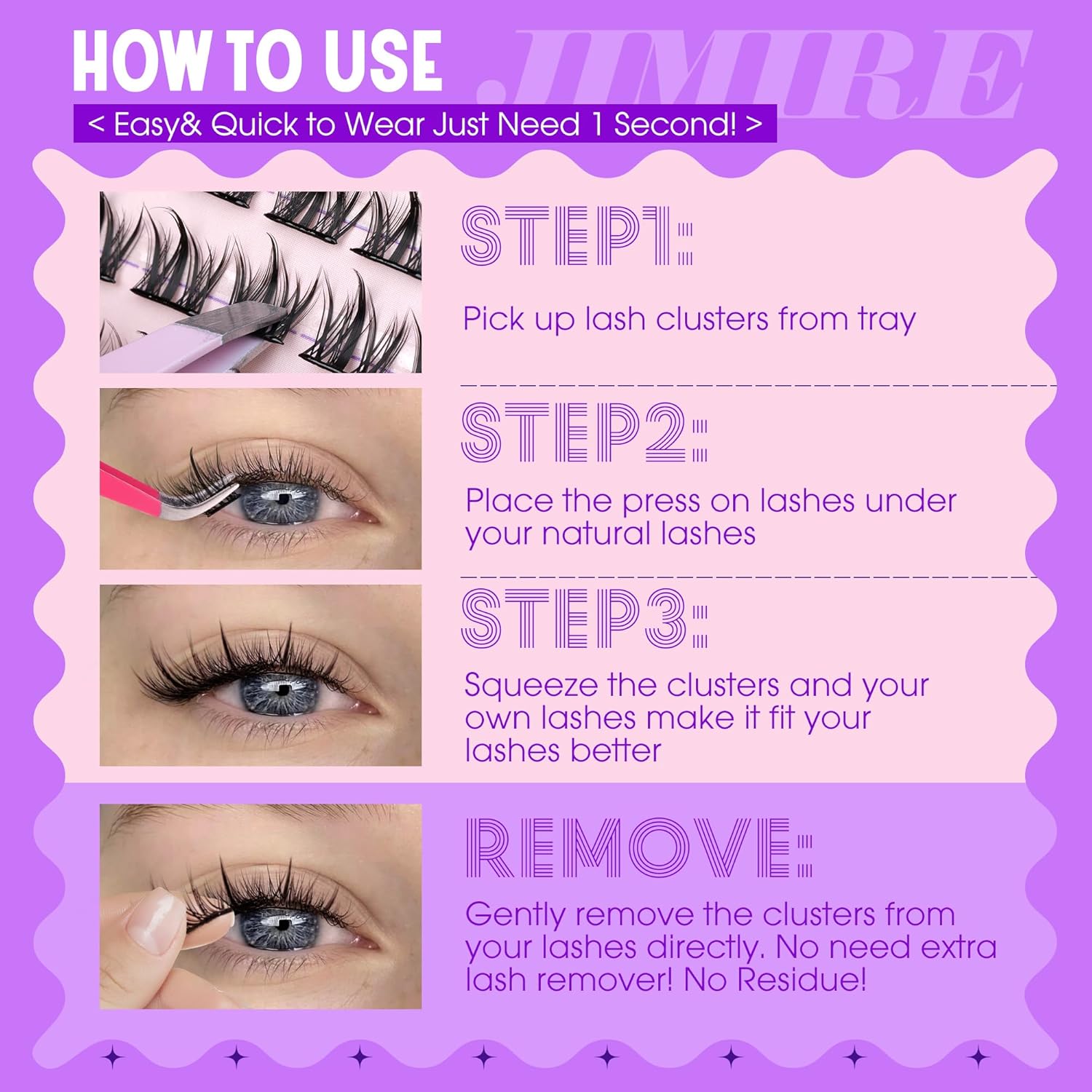 Self Adhesive Eyelashes Manga Lash Clusters Natural Look 8-14MM Wispy Pre Glued Eyelashes Clusters No Glue Needed Press on Lashes Reusable Invisible Band Cluster Eyelash Extensions by JIMIRE - Image 6