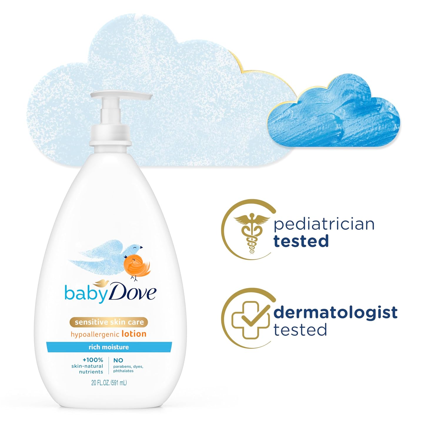 Baby Dove Sensitive Skin Care Body Lotion For Delicate Baby Skin Rich Moisture With 24-Hour Moisturizer, 20 fl oz (Package May Vary) - Image 3
