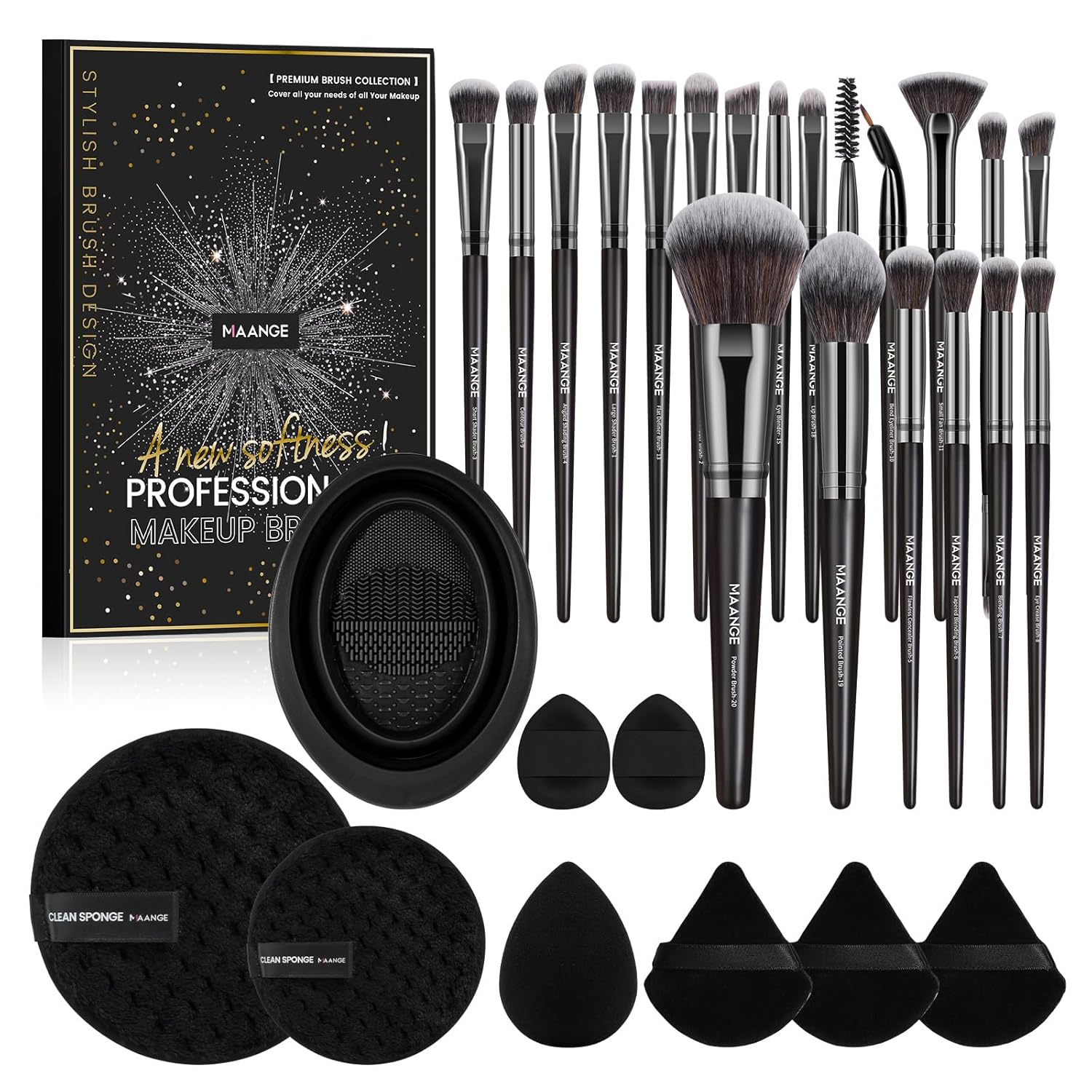 MAANGE Makeup Brushes 29 Pcs Makeup Kit, Premium Synthetic Foundation Powder Concealers Eye shadows Blush Brush Make up Brushes Set (Black, 29 Piece Set)