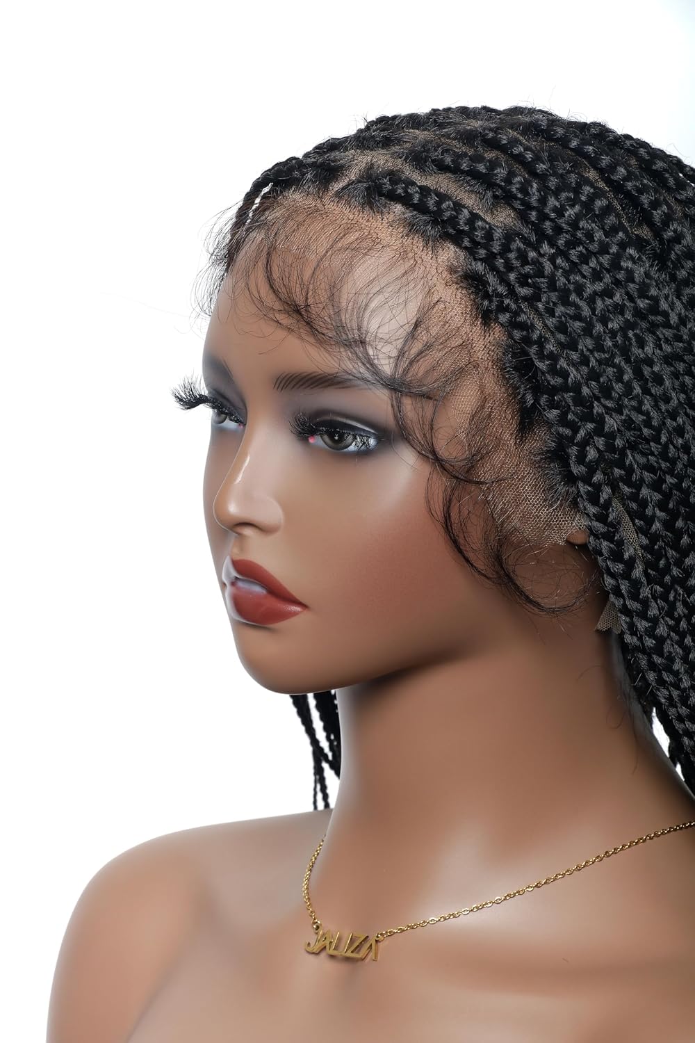 Human Hair Boho Curls Hand-Tied Full Lace Wig - 24" Small Box Braids (100 Braids, Full Version) Pre-Cut Swiss HD Lace, Lightweight, Pre-Plucked, Knotless, Tangle-Free Braided Wig | Black 1B - Image 11