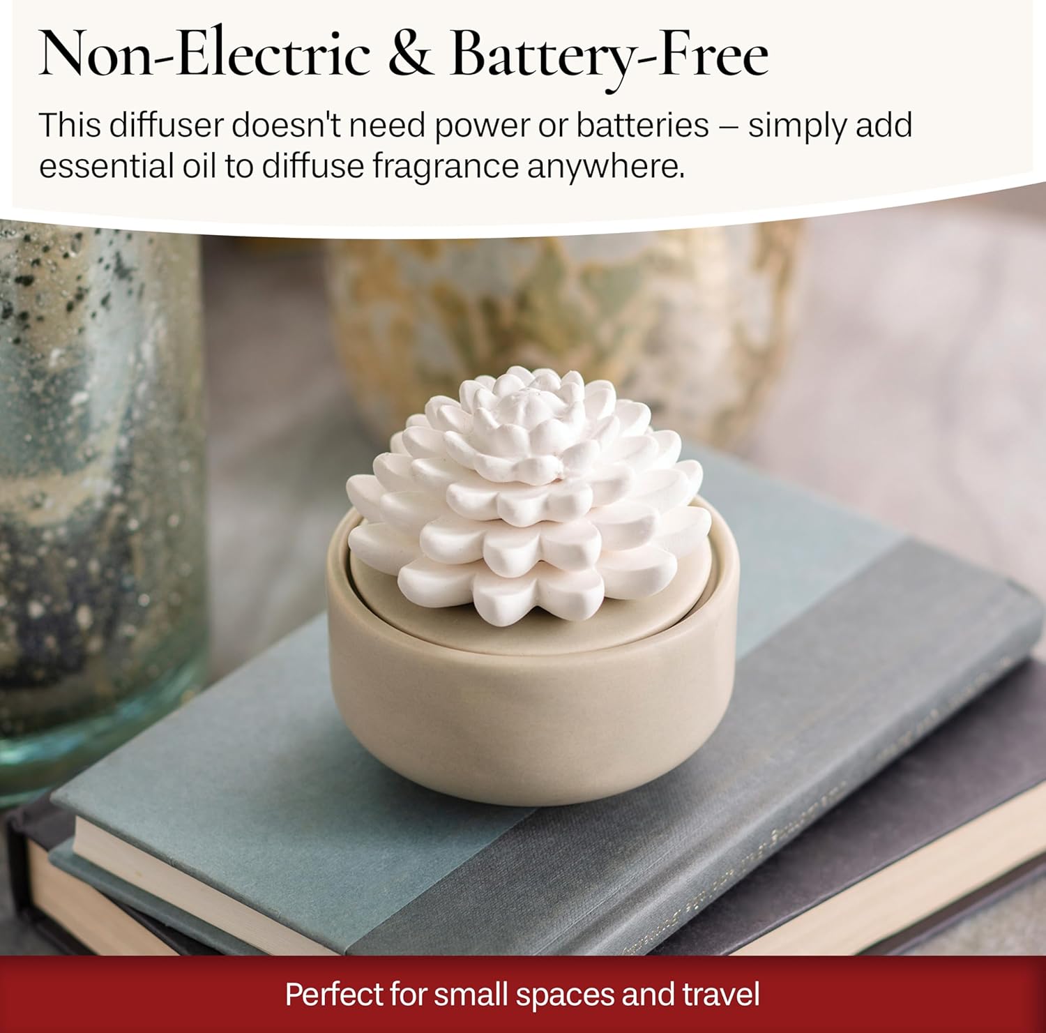 Airomé White Succulent, Porcelain Passive Essential Oil Diffuser (with 15ml Peppermint Essential Oil) – Non-Electric, Battery-Free, Improves Sleep, and Relieves Stress - Image 2