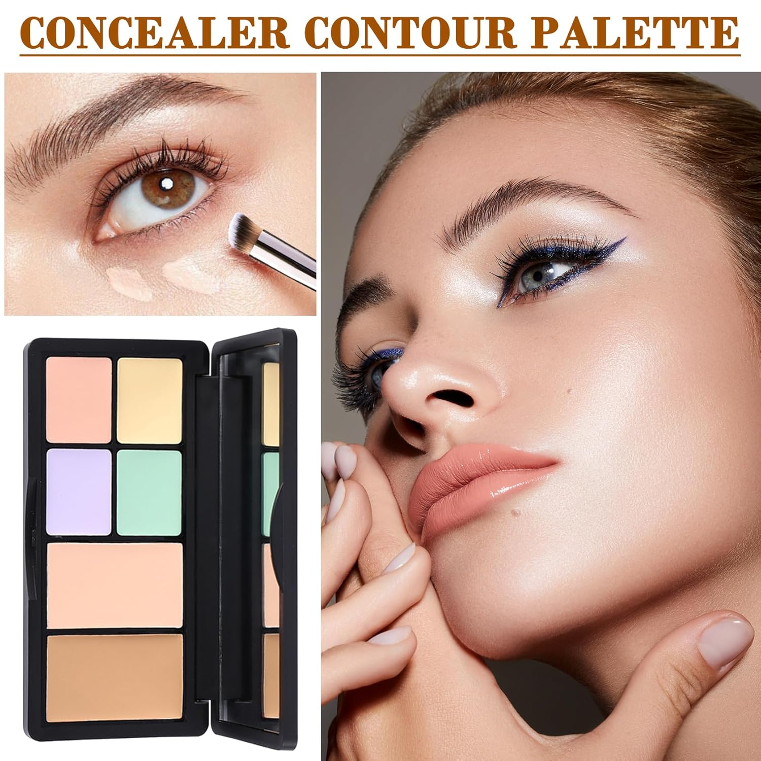 6 Colors Correcting Concealer Palette, Waterproof Long Lasting Full Coverage Contouring Foundation Concealer Palette, Makeup Cream Contour Highlighting Concealer Palette Makeup Kit with Brush(#01) - Image 2